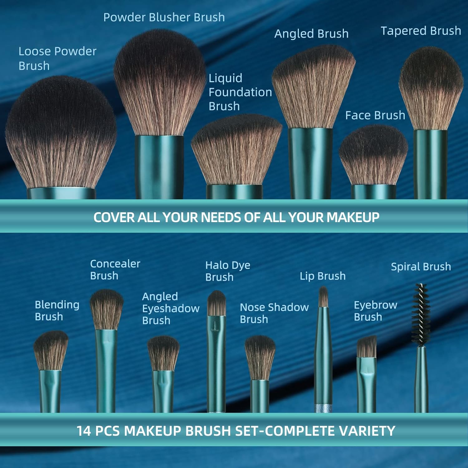 BS-MALL Makeup Brush Set 14Pcs Premium Synthetic Professional Makeup Brushes Foundation Powder Blending Concealer Eye shadows Blush Makeup Brush Kit Deep Starry Blue - Image 3