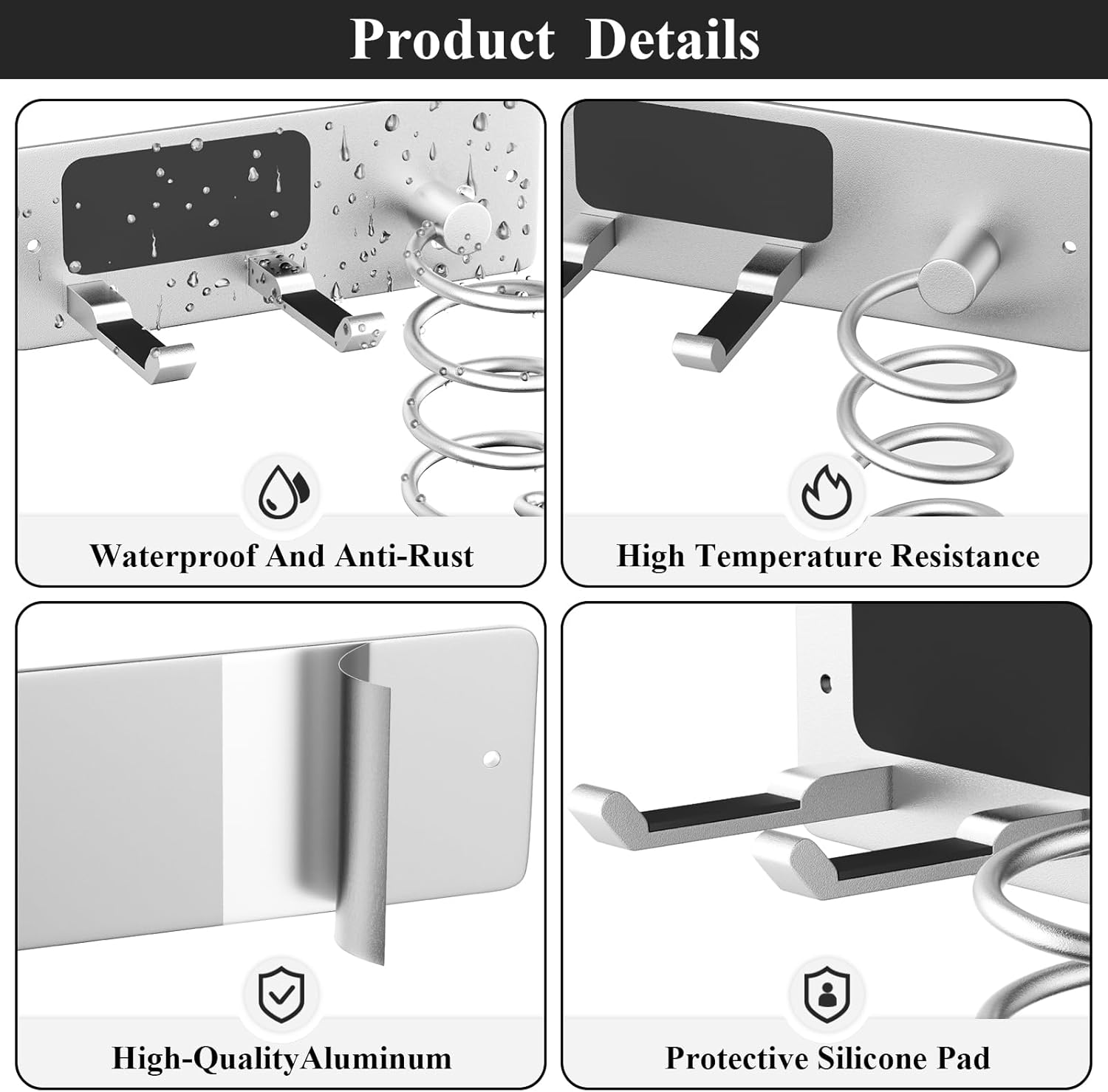 Tindbea Hair Dryer Holder + Curling Iron Holder,Blow Dryer Holder Wall Mount, Bathroom Hair Tool Organizer Rack for Universal Dryer Brushed Nickel - Image 4