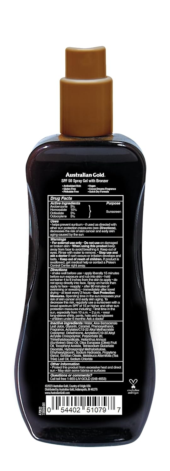 Australian Gold Spray Gel Sunscreen with Instant Bronzer SPF 50, 8 Ounce | Moisturize & Hydrate Skin | Broad Spectrum | Water Resistant,B07DG52KLY - Image 2