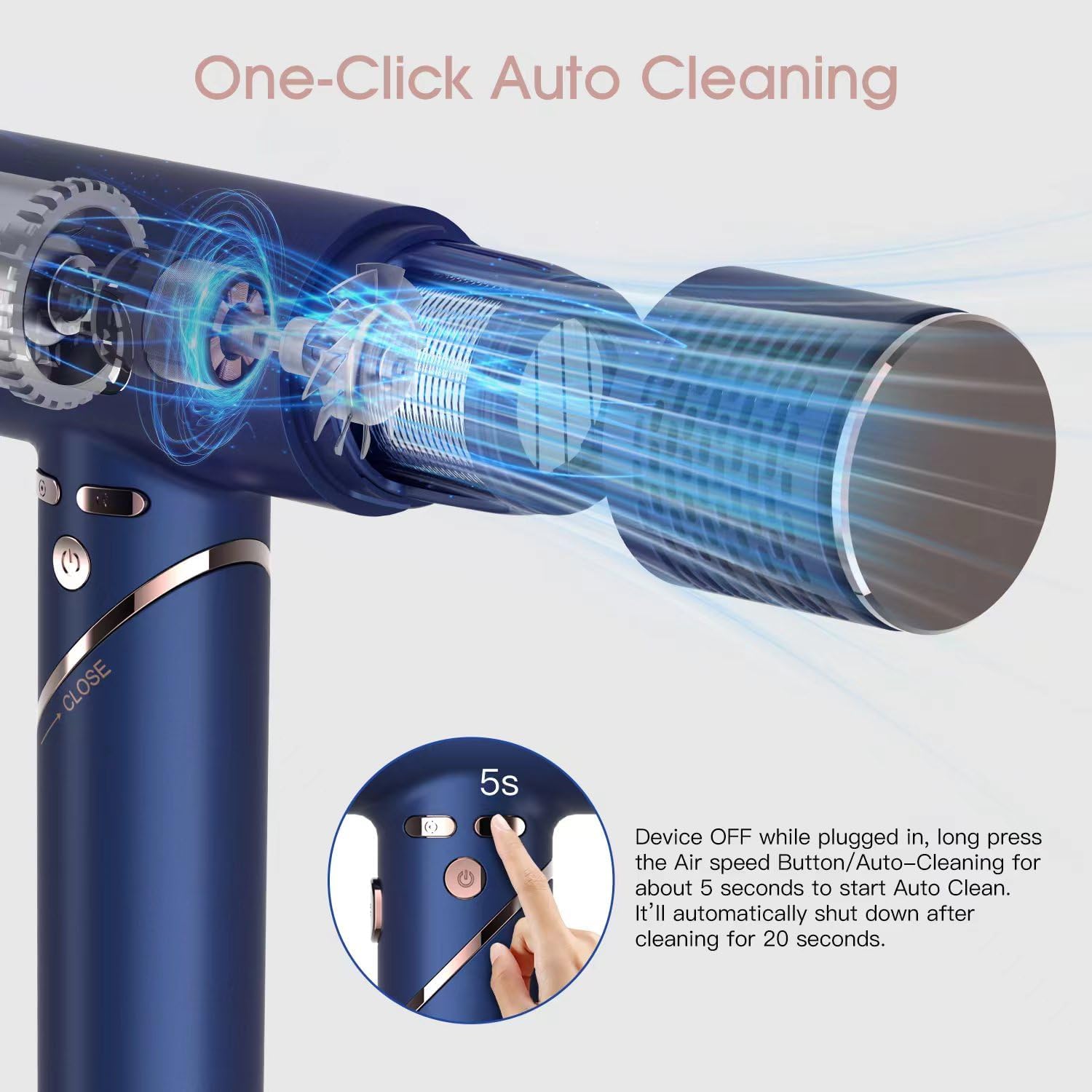 Foldable Travel Hair Dryer, Powerful Ionic Blow Dryer Pro with Brushless Motor for Fast Drying, Lightweight Portable Hairdryer for Women/Men, Digital Heat/Speed Settings, with 2 Nozzles - Image 4