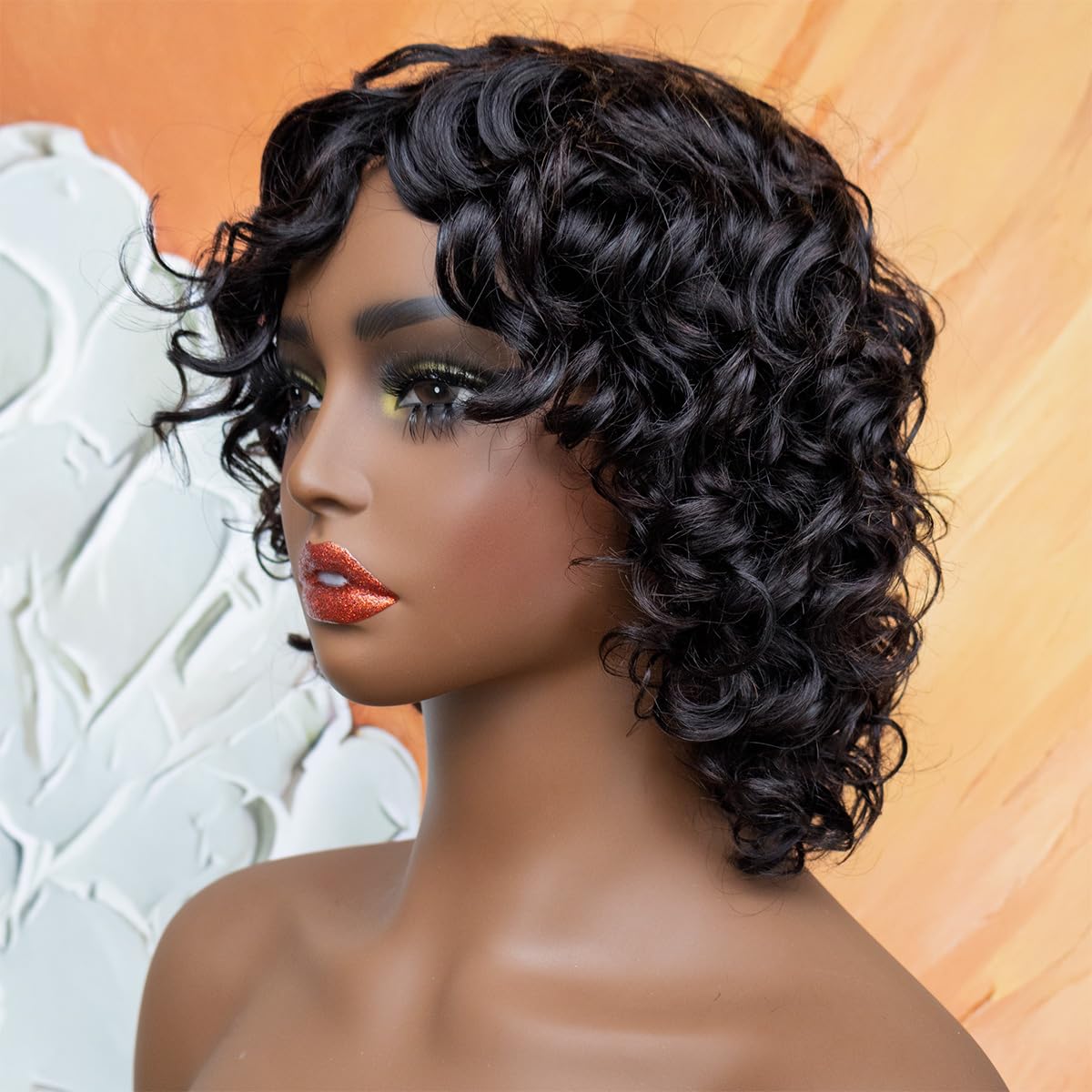 12inch short water wave wig with bangs glueless wear and go, 100% human hair wigs for black women, machine made, no lace, light and comfortable (wavy/natural black, 12 inches) - Image 7