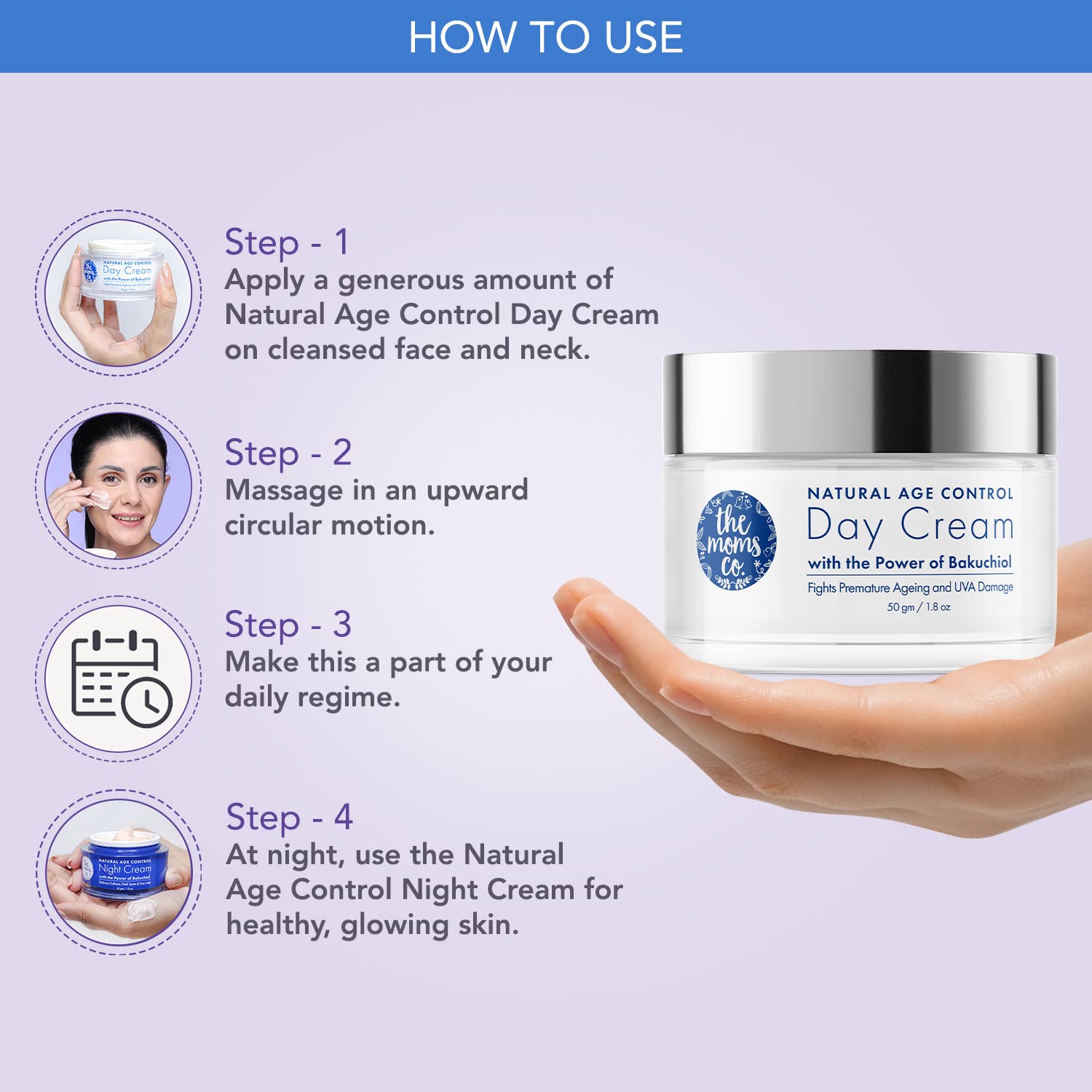 The Moms Co. Natural Age Control Day Face Cream with Bakuchiol (Natural Retinol), Anti Wrinkle Cream, Fine Lines & Sun Protection, Anti Aging Day Cream for Women & Men (50gm) - Image 4