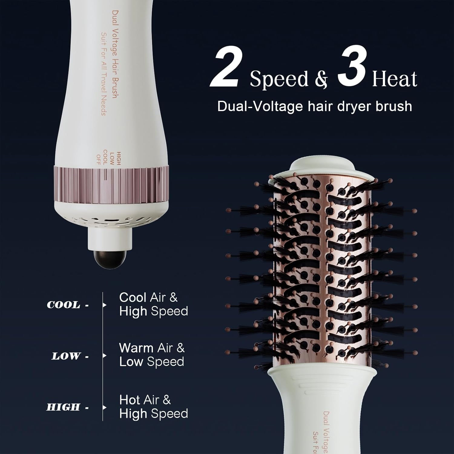 Travel Dual Voltage Hair Dryer Brush 4-IN-1 Portable Mini Hot Air Blow Dryer Straightener & Curler Brush, Titanium Round Blowout Styler Volumizer Tools, 110/240V US/EU/UK Plug for International Travel - Image 6