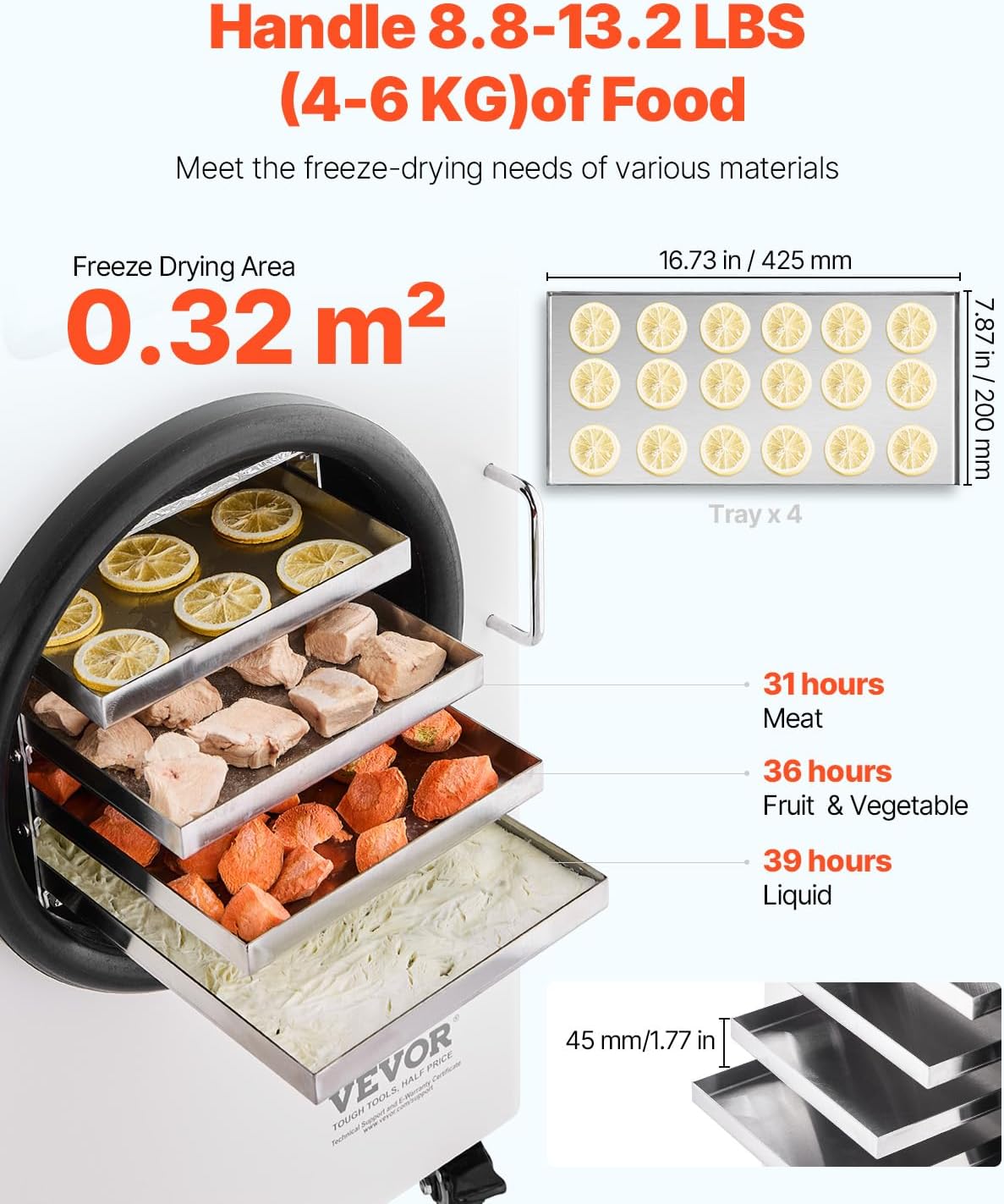 VEVOR Vacuum Freeze Dryer Machine, 8.8-13.2 LBS/Batch Food Freeze Drying Machine with 4-Layer Trays, Vacuum Pump, Adjustable Timer and Temperature Control, for Fruits Vegetables Meat, White - Image 2