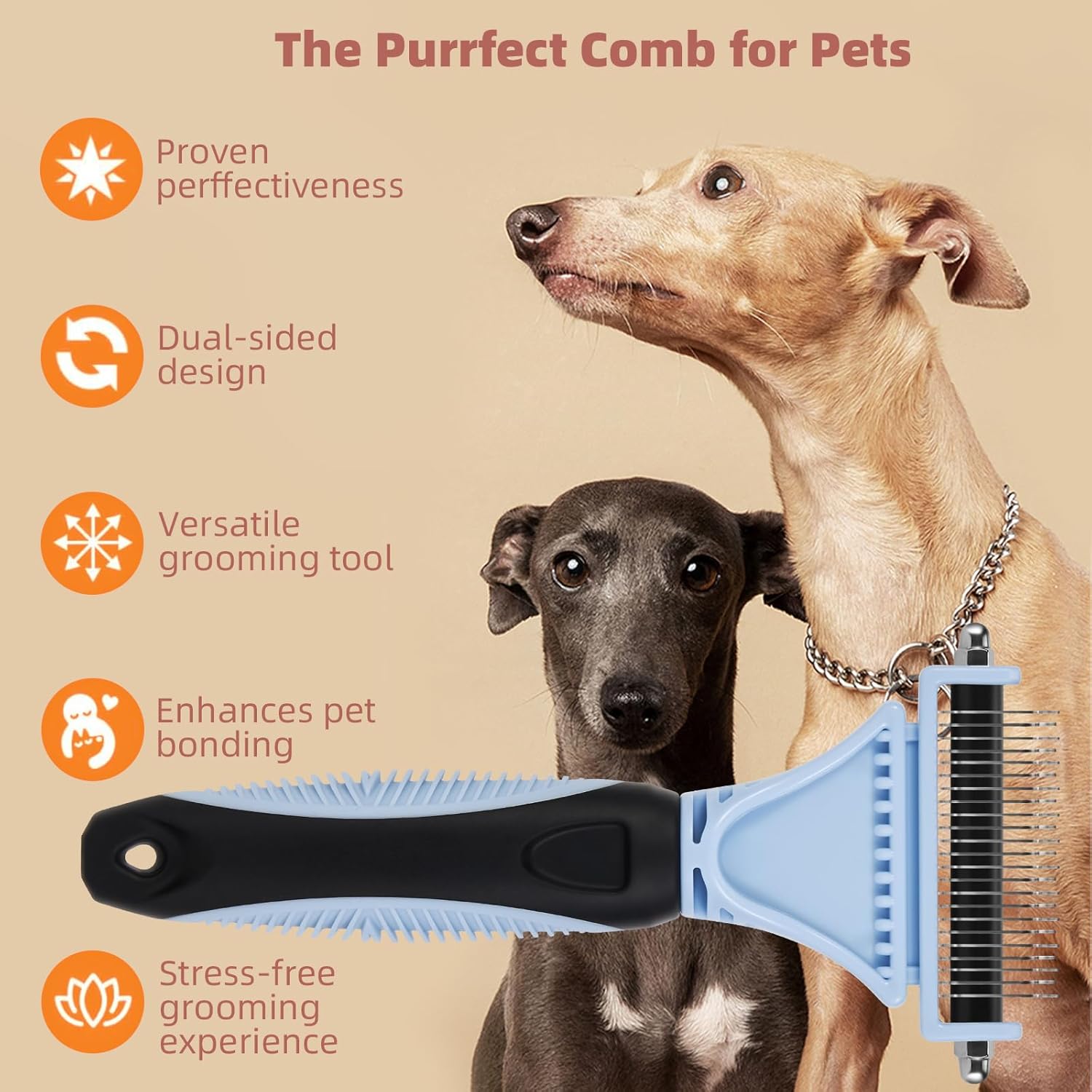3PCS Cat & Dog Brush Set: Slicker & Deshedding Brush, Dematting Comb, and Bath Brush – Premium Grooming Tools for Shedding & Tangle-Free Fur (blue) - Image 2