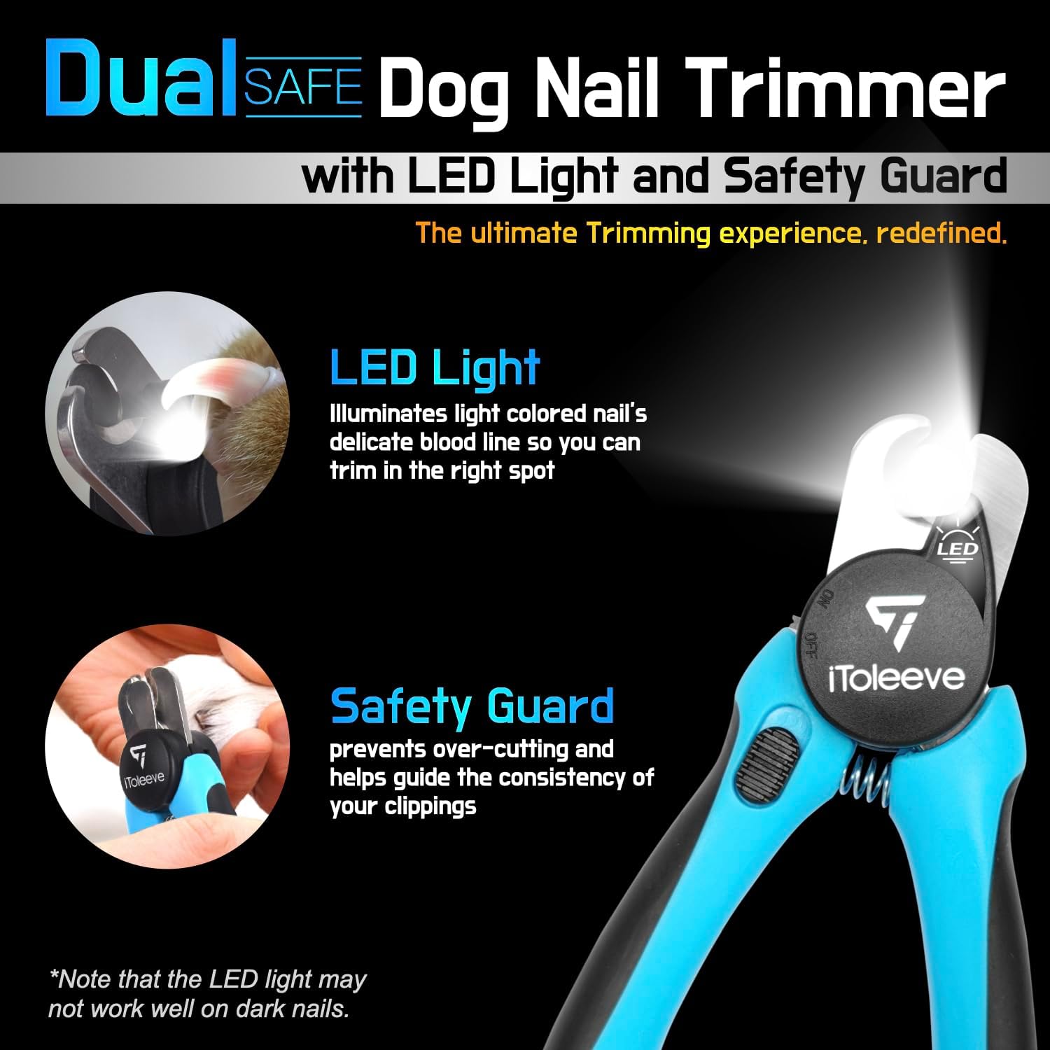 LED Dog Nail Clipper with Light, Illuminates Nails or Bloodline for Safe and Easy Trimmers, Extra Sharp for Thick Nails, Quick Sensor, Avoid Over Cutting Toenail, for Cats & Dogs - Image 2