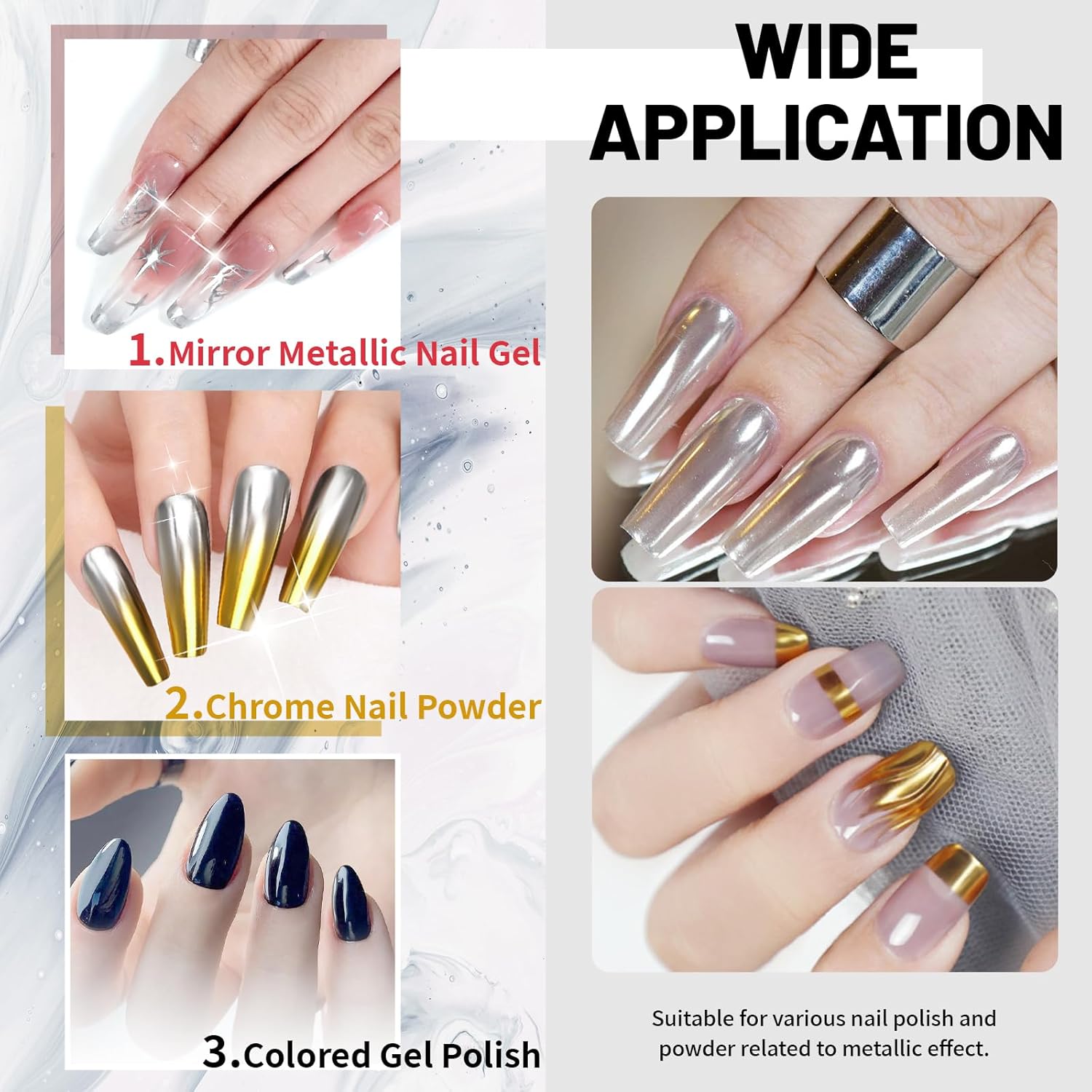 15ml Top Coat for Metallic Painting Gel, No Wipe Top Gel Polish for Metallic Gel Nail Polish, Chrome Nail Polish, Chrome Nail Powder, Mirror Nail Gel, Easy to Make Mirror Chrome Effect - Image 4