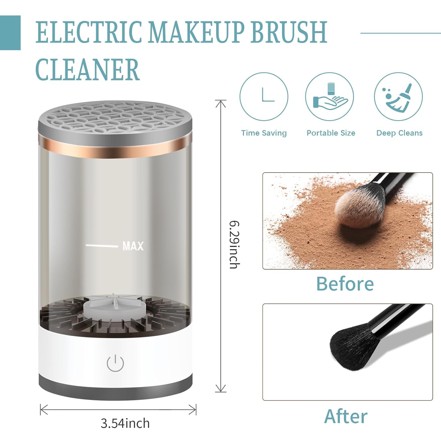 Efficient Electric Makeup Brush Cleaner Machine, Automatic Makeup Brush Cleaner for 3-4 Brushes at a Time, 7000 RPM Ensures Thorough Cleaning, Includes Silicone Pad (Black) - Image 2
