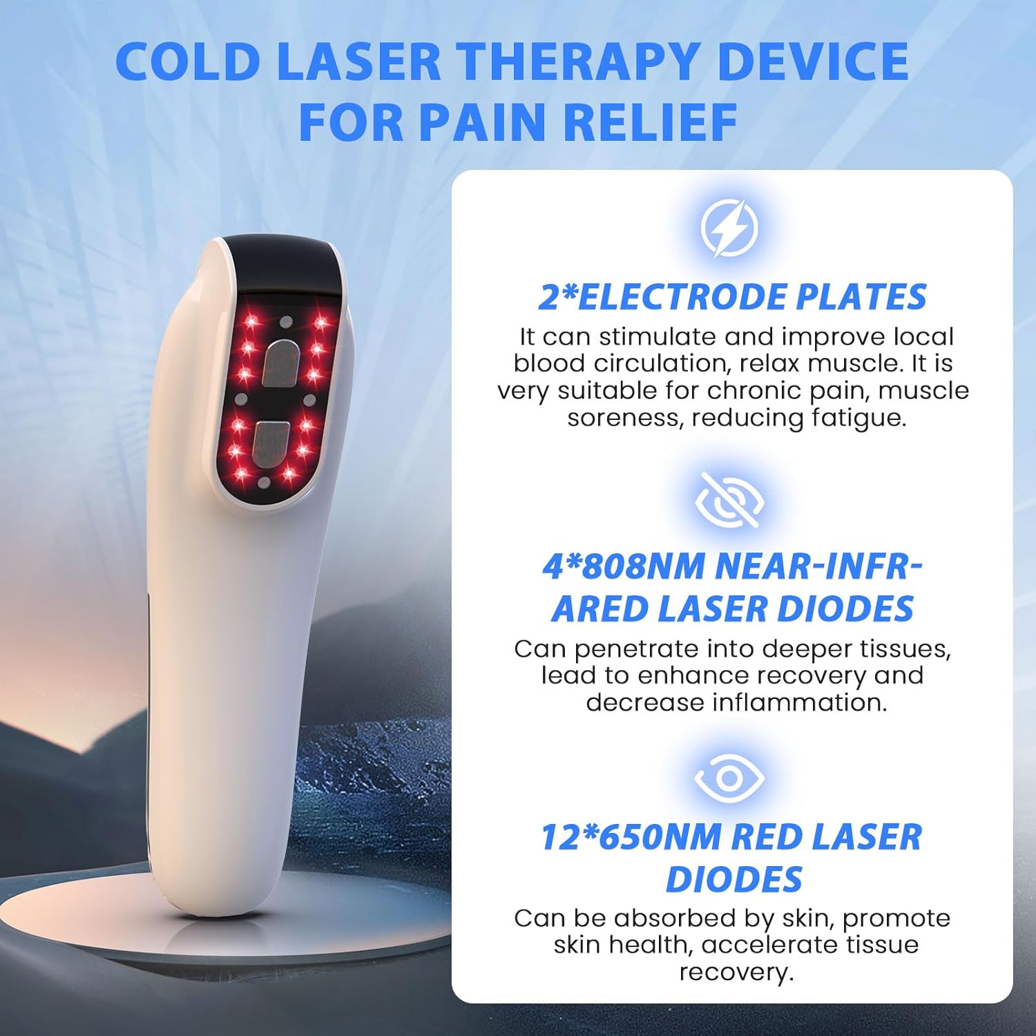 Upgrade Cold Laser Therapy Device, 2-in-1 Laser Therapy Device (4x808nm +12X650nm), Red&Infrared Light Therapy for Deep Tissue, Joint and Muscle Care Fast Recovery-White - Image 4