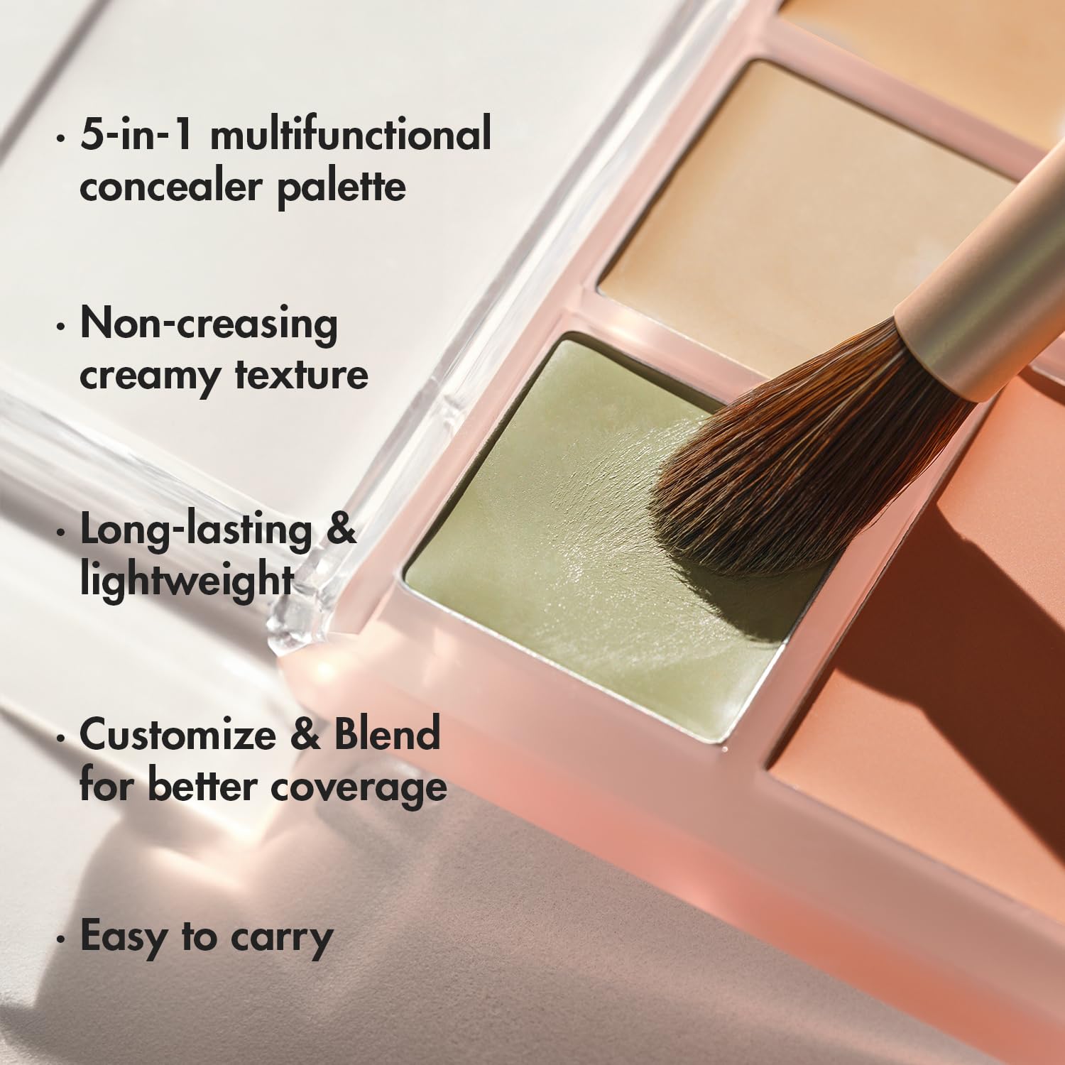 LUNA Conceal Blender Palette 5-in-1 Color Correcting and Concealing Makeup with Beige, Green, Vanila, Medium Peach and Pure Bright Buildable Coverage for Redness, Dark Circles and Blemishes - Image 5