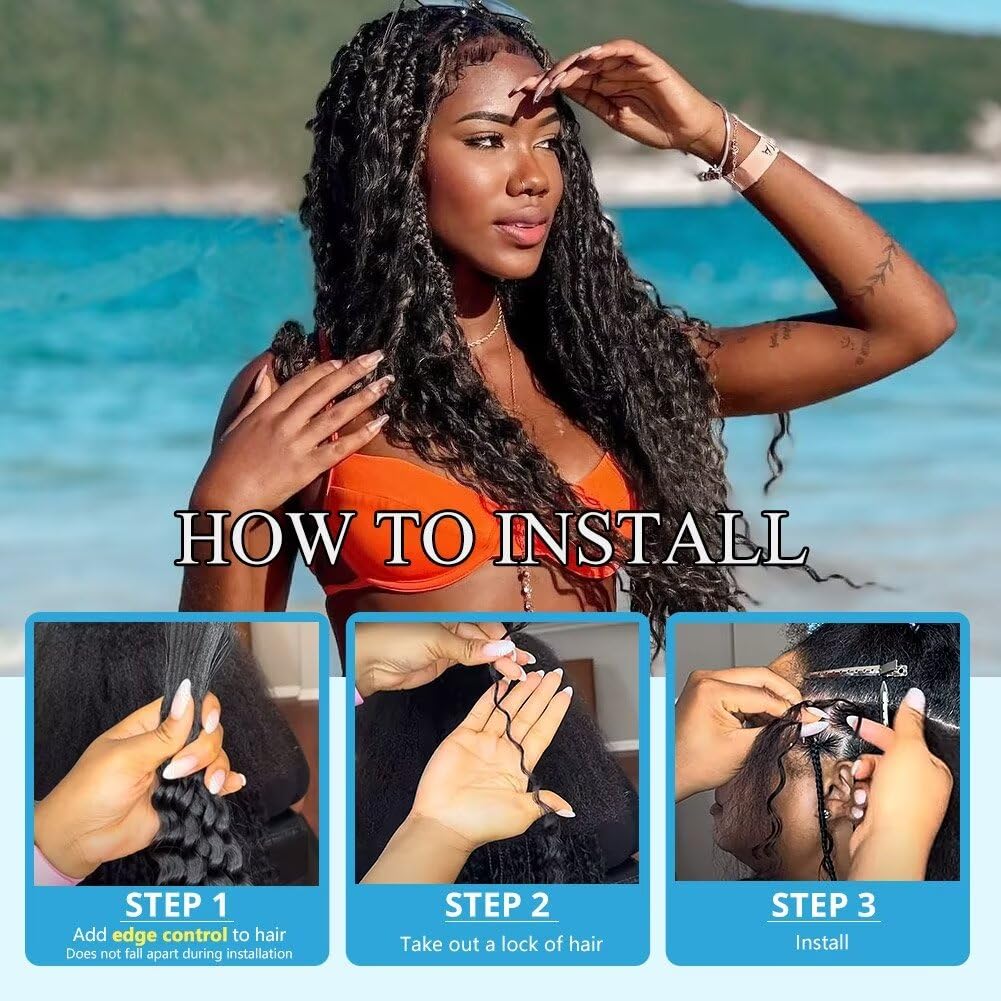 Human Braiding Hair 12A Deep Water Wave Bulk Human Hair 100g 18 Inch Curly Human Hair for Boho Braids Hair Extensions No Weft 2 Braids Per Pack Wet and Wavy Human Hair Braiding Hair Natural Black - Image 5