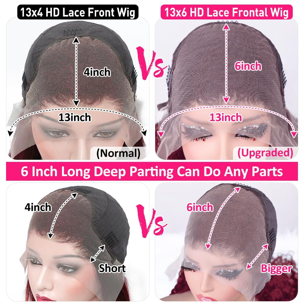 Hedy 28 Inch 99J Burgundy Deep Wave Lace Front Wigs Human Hair Pre Plucked with Baby Hair Glueless 13x6 HD Transparent Brazilian Human Hair Full Lace Frontal Wigs for Women Wine Red Color 180% Density - Image 2