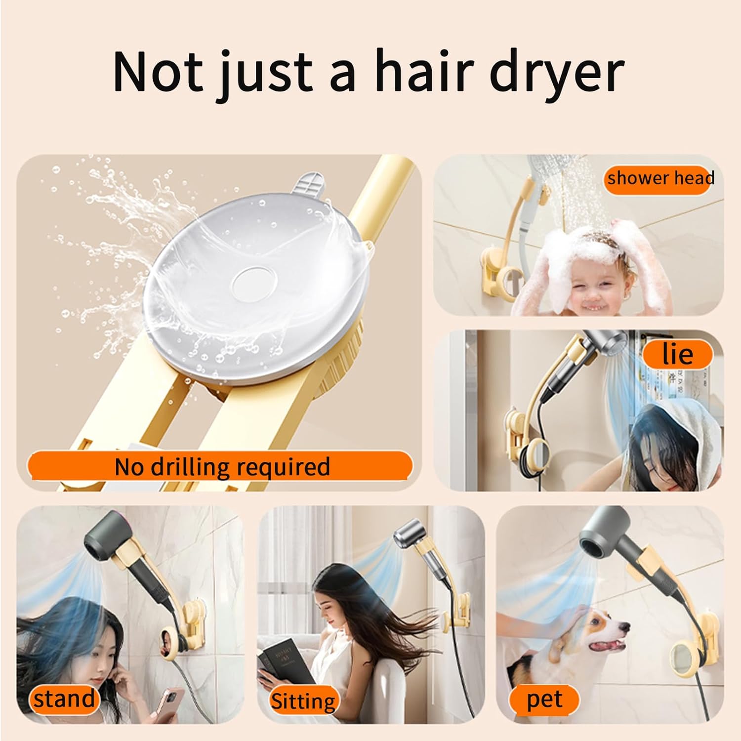Hands-Free Hair Dryer Holder Wall Mounted with 360° Adjustable Hose, Suction Cup Installation, Built-in Mirror, and Cord Organizer for Blow Dryer, Curling Iron, No Drilling Required - Image 7