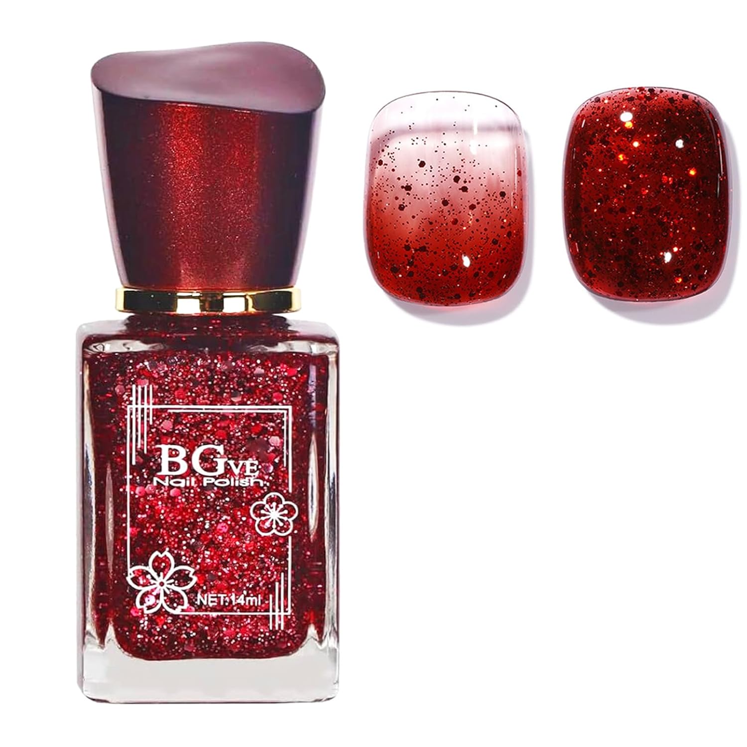 Red Glitter Nail Polish, Air Dry Sparkly Nail Lacquer 14ML
