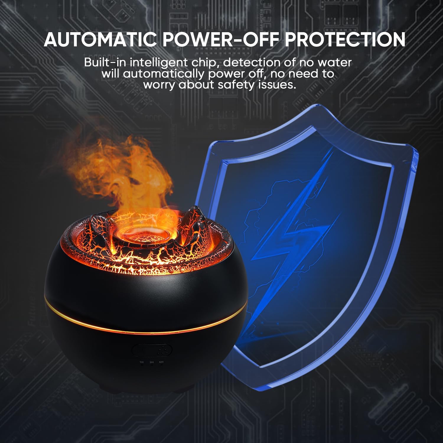 Essential Oil Diffuser, Volcano Fire Flame Aromatherapy Diffuser, 360ml Ultrasonic Cool Mist Humidifier, Scent Aroma Diffuser with 7 Colors Light, Timer & Auto Shut-Off for Home, Room (Black) - Image 6