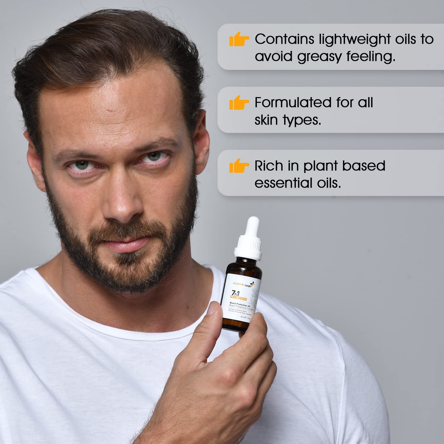 Beard Oil – 1fl oz 7-in-1 Protective Beard Oil for Men – Vegan Natural Ingredients – Nourishing Beard Growth Oil – Leave-In Beard Conditioner with Jojoba Oil, Castor Oil, Sweet Almond Oil - Image 5