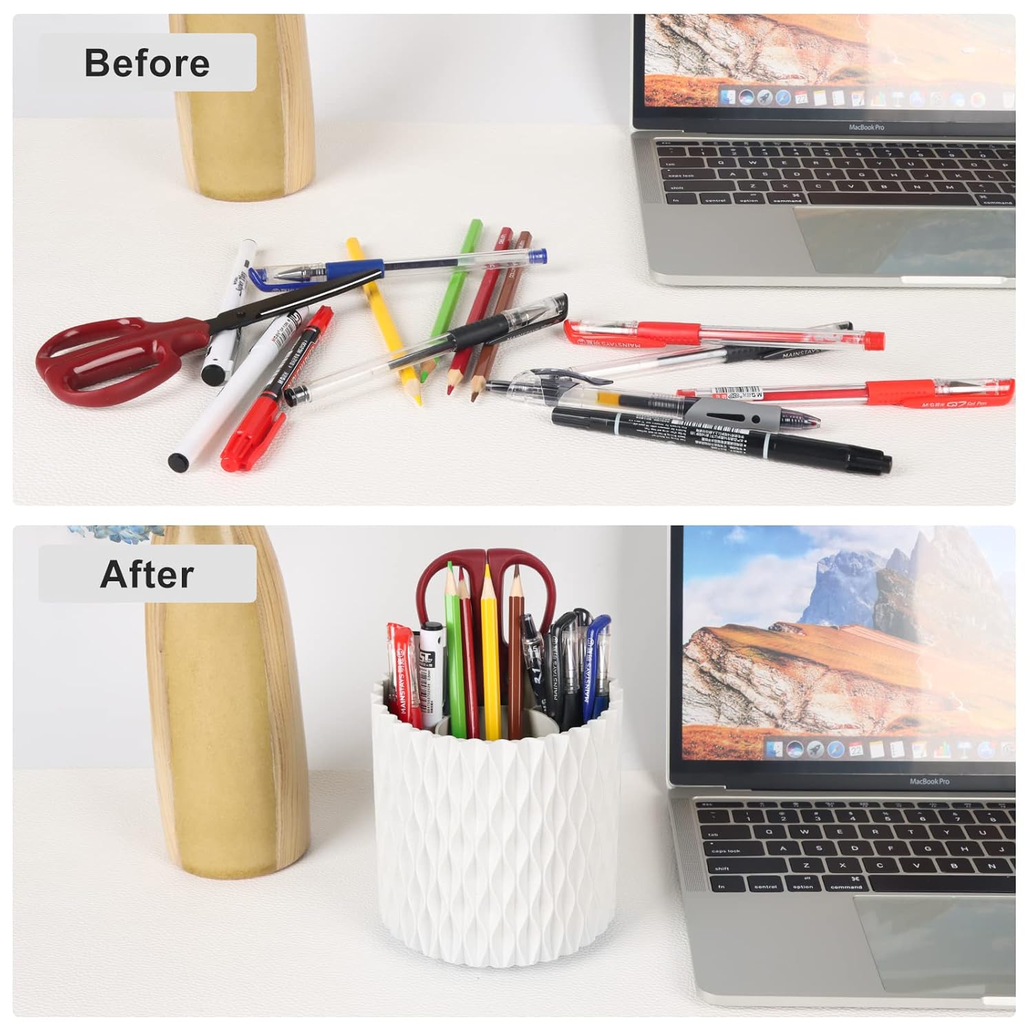 Makeup Brush Holder Organizer -360° Rotating Multi-Functional Pen Holder for Desk,Multi-Purpose Desktop Stationary Organizer,Storage Cup for Lipsticks, Comb, Beauty Tool in Vanity (White) - Image 5