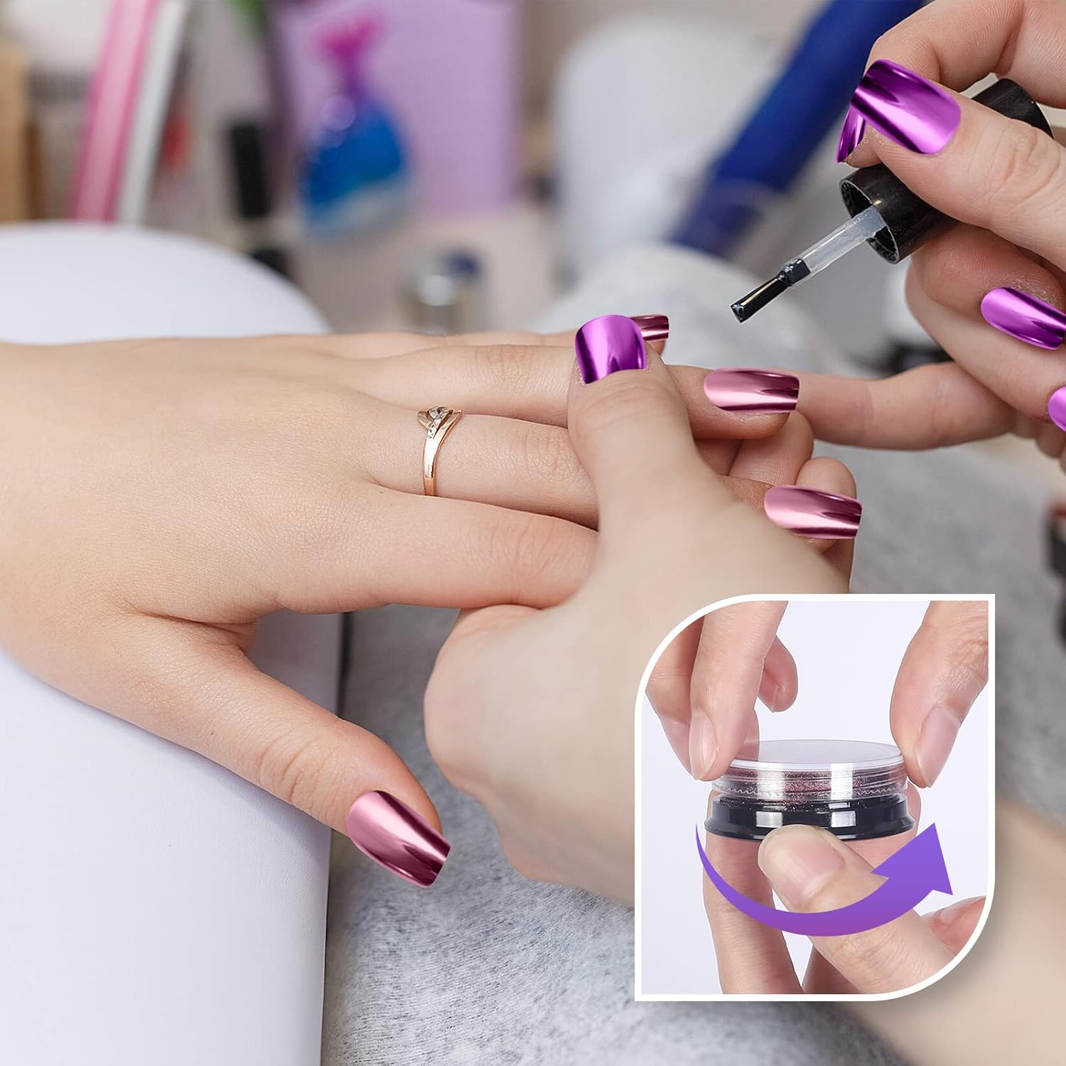 Artdone 16 Jars Chrome Nail Powder Nail Art Fimo Striping Tape Lines Decoration Metallic Mirror Effect Holographic Aurora Chameleon Pigment Powder 1g/Jar Pearl for Resin Craft & Nail Art - Image 4