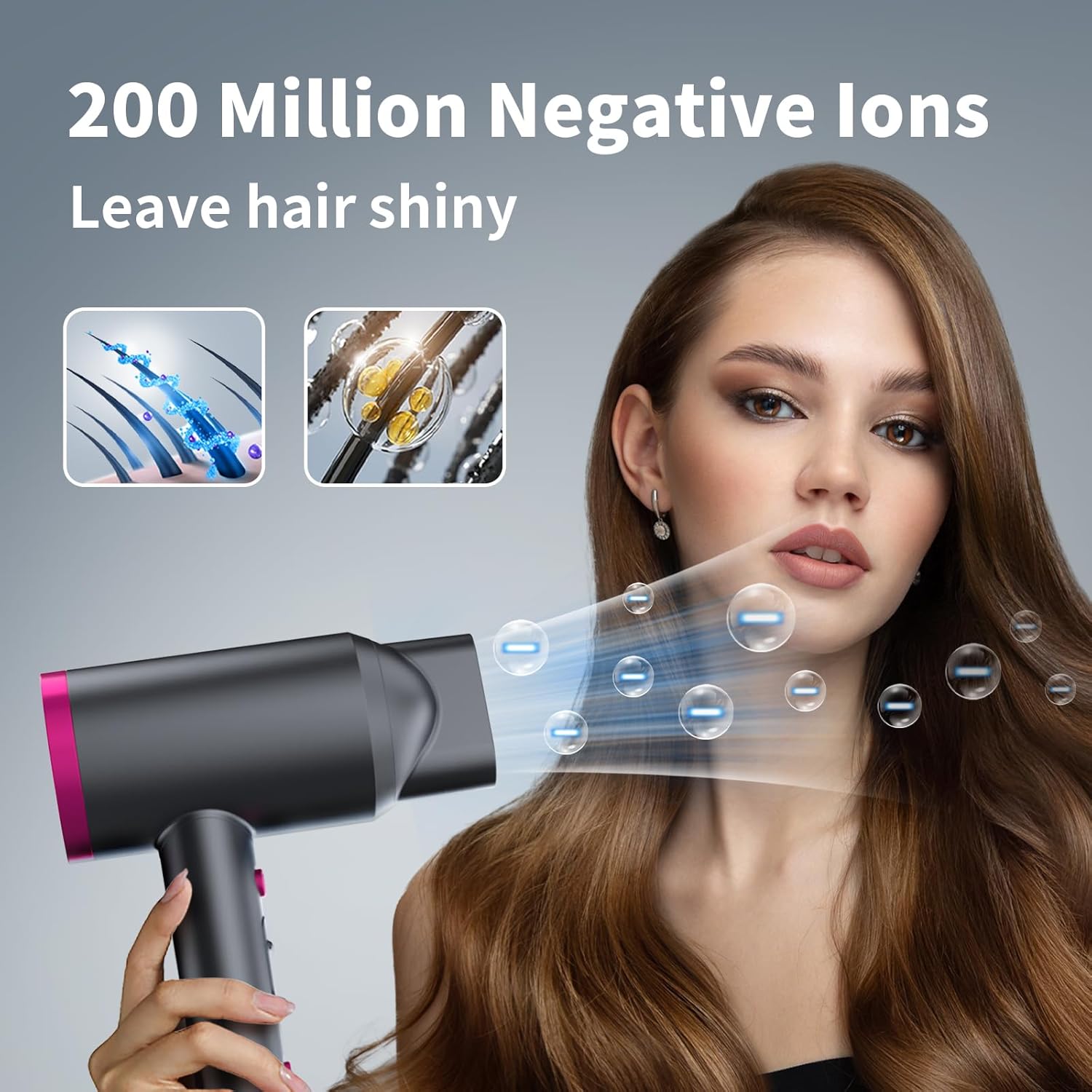 Ionic Hair Dryer with Diffuser, Powerful 1800W Blow Dryer for Women & Men, Fast-Drying Hair Dryer with Nozzle for Home, Salon, Travel - Image 3