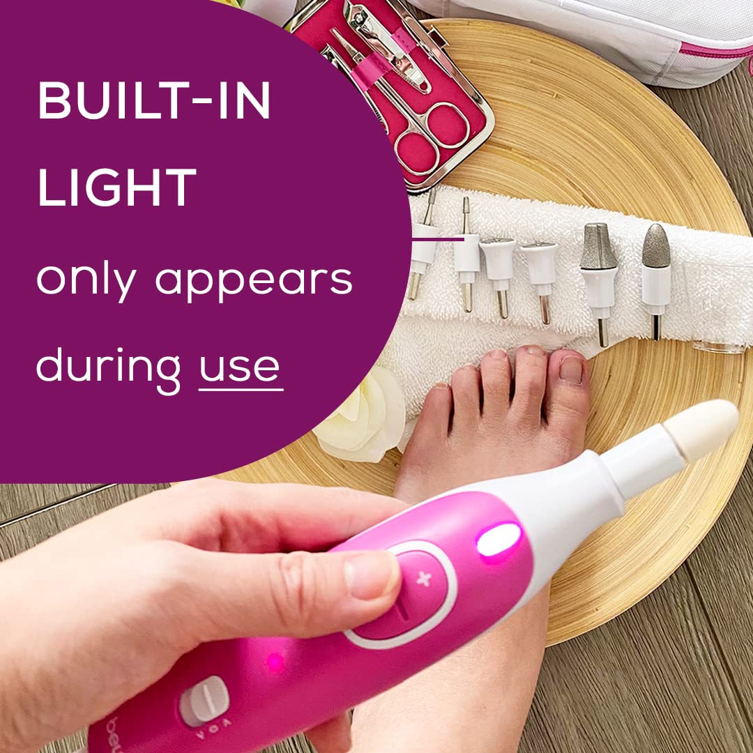 Beurer MP44 Professional Manicure and Pedicure Nail Drill Set, E-File with 7 attachments, LED Light, Electric Nail File with Additional Manual Nail kit, Pink - Image 3