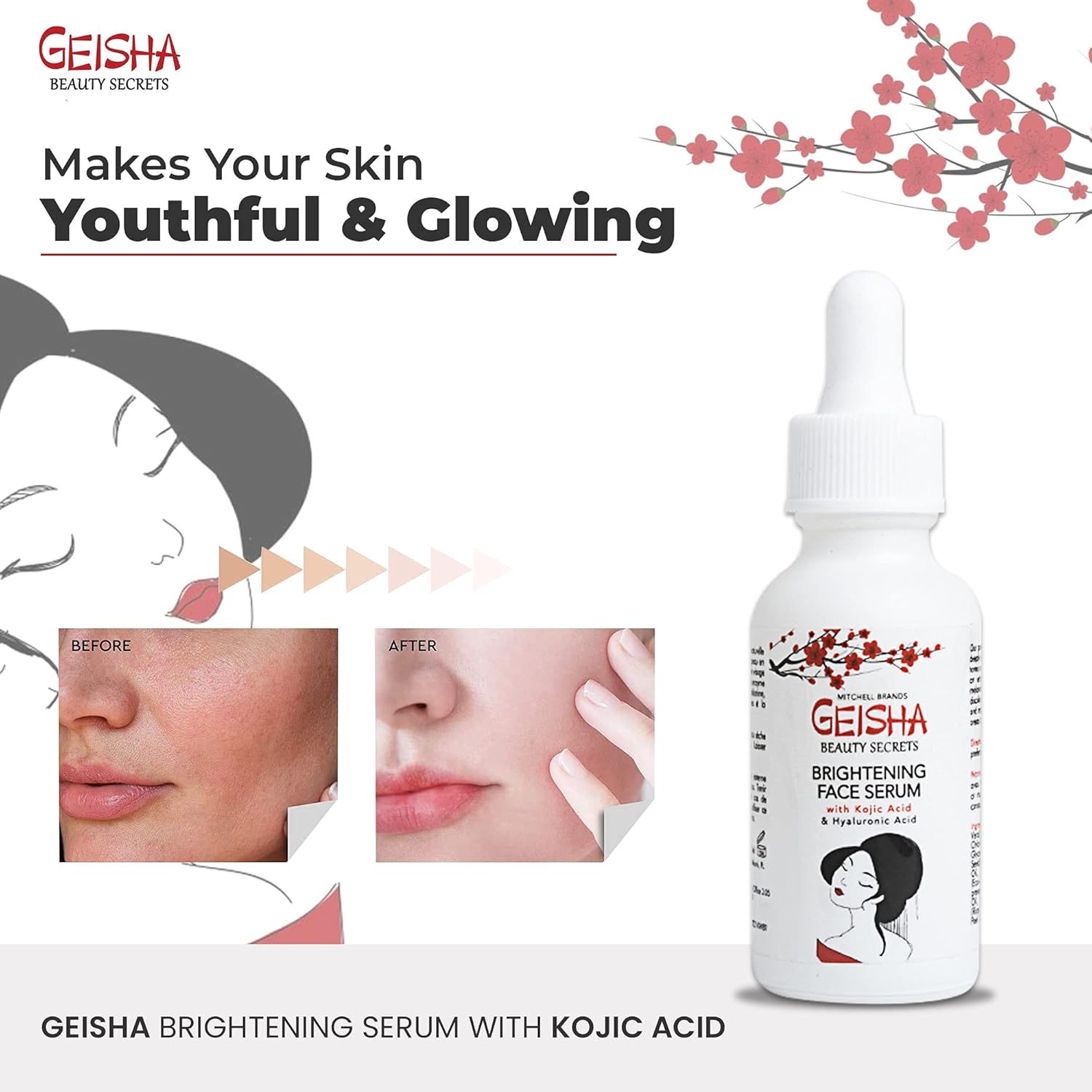 OMIC Geisha, Kojic Acid Serum, 1 Fl oz / 30ml, Helps to Reduce Dark Spots on Face, Body, Armpits, Elbows, Knees, Made in USA - Image 6