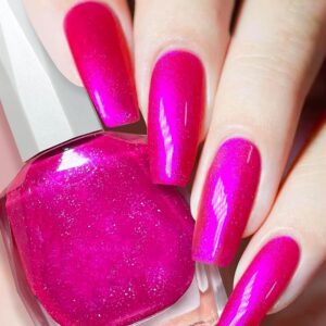 COSMOO 12ml Magenta Pink Glitter Nail Polish, Glitter Quick Dry Nail Lacquer, Super Lustrous Enamel Polish, Shimmer Iridescent Ultrachrome Nail Art Varnish (Magenta Pink)