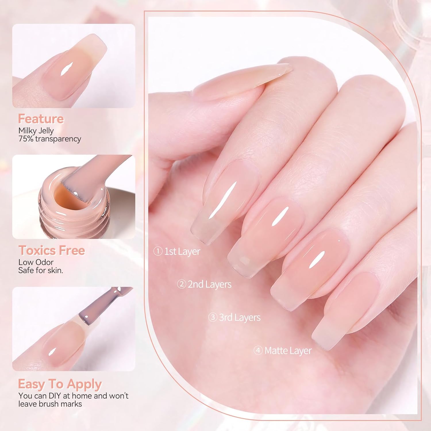 BORN PRETTY Jelly Gel Nail Polish Jelly Nude Gel Polish Sheer Translucent Skin Stone Natural Soak Off Hema-Free Gel Polish Nail Art DIY 15ML - Image 7