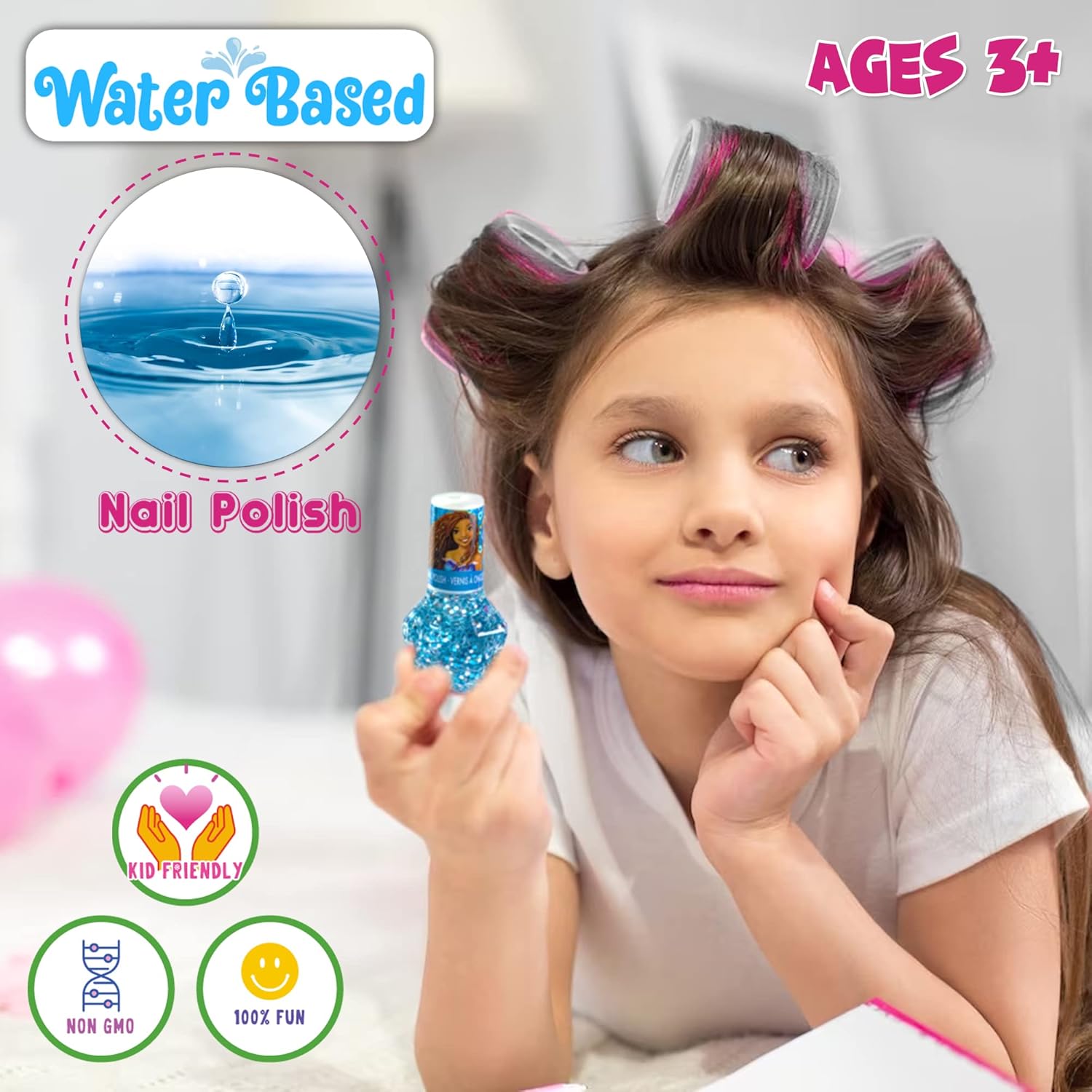 Disney The Little Mermaid Ariel Kids Washable Nail Polish Set, Pretend Play Makeup Beauty Set Birthday Toys Gift for 3 4 5 6 7 8 9 10 11 12 Years Old Kid - Image 2