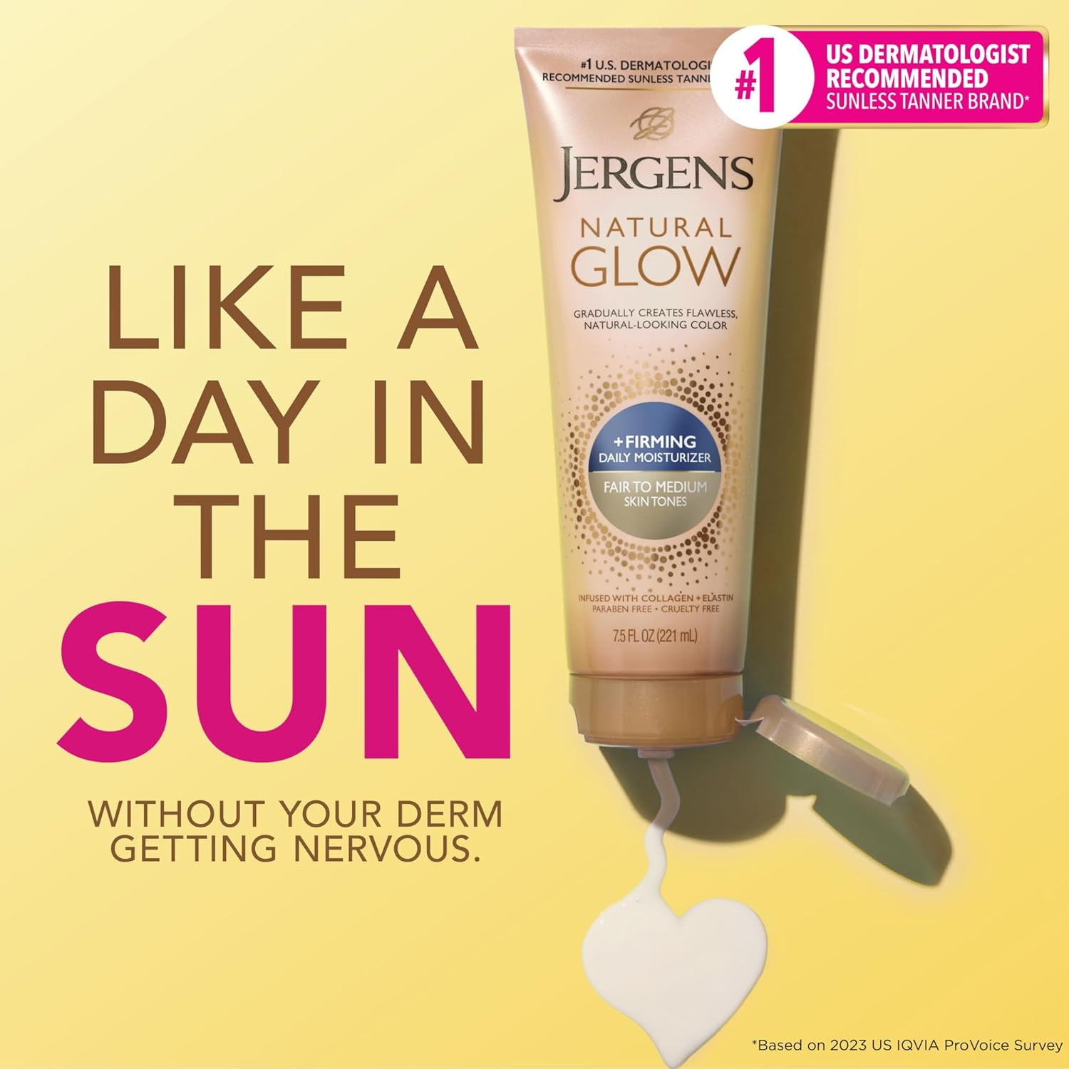 Jergens Natural Glow +Firming Self Tanner Body Lotion, Fair to Medium Skin Tone, Sunless Tanning Moisturizer with Collagen and Elastin. Helps to Visibly Reduce Cellulite, 7.5 Fl Oz (Pack of 2) - Image 3