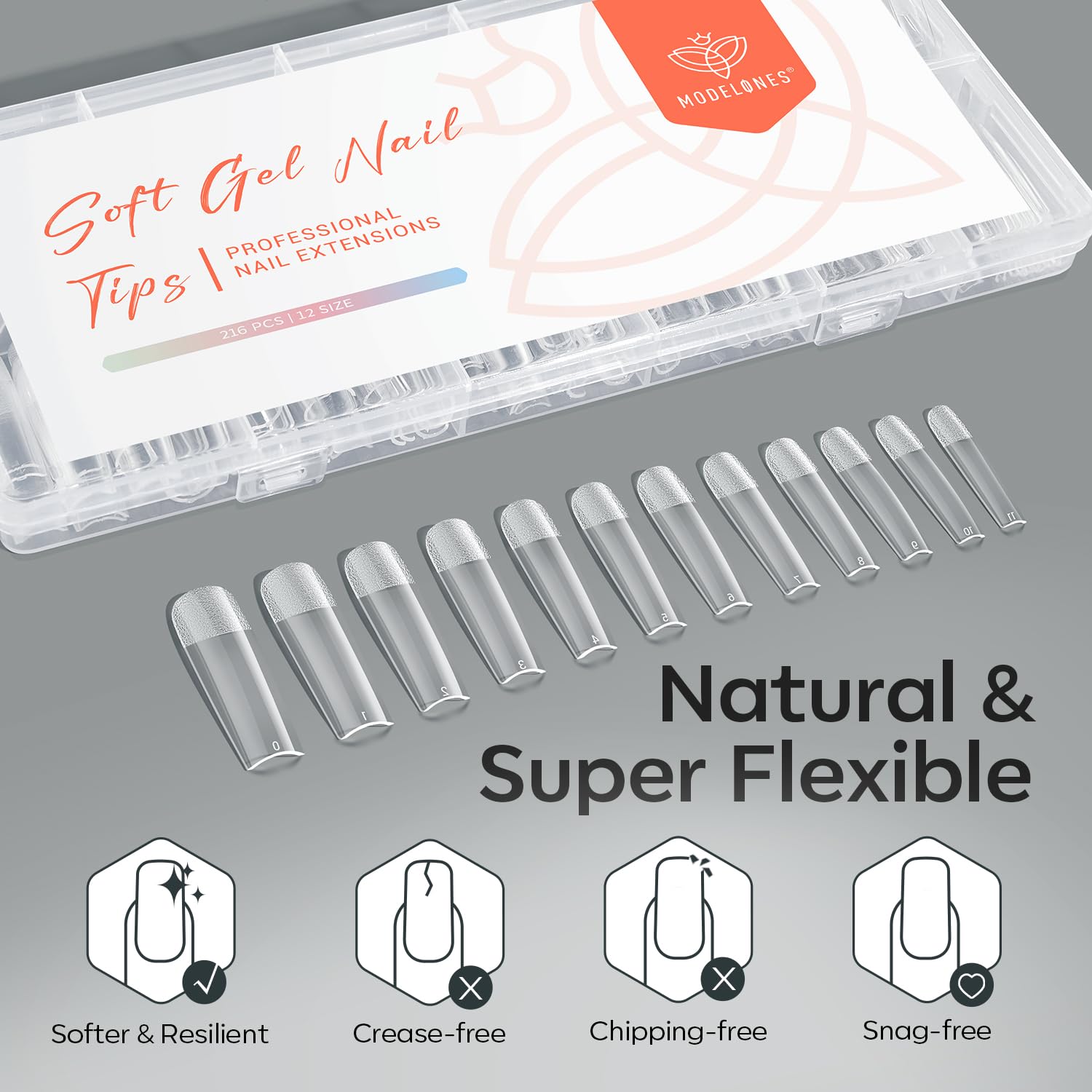 modelones XXL Long Square Nail Tips, Pre-shaped Soft Gel Tips Fake Nails False Acrylic Clear Full Cover Press on Extension Kit Gel Manicure DIY at Home 216PCS 12Sizes - Image 7