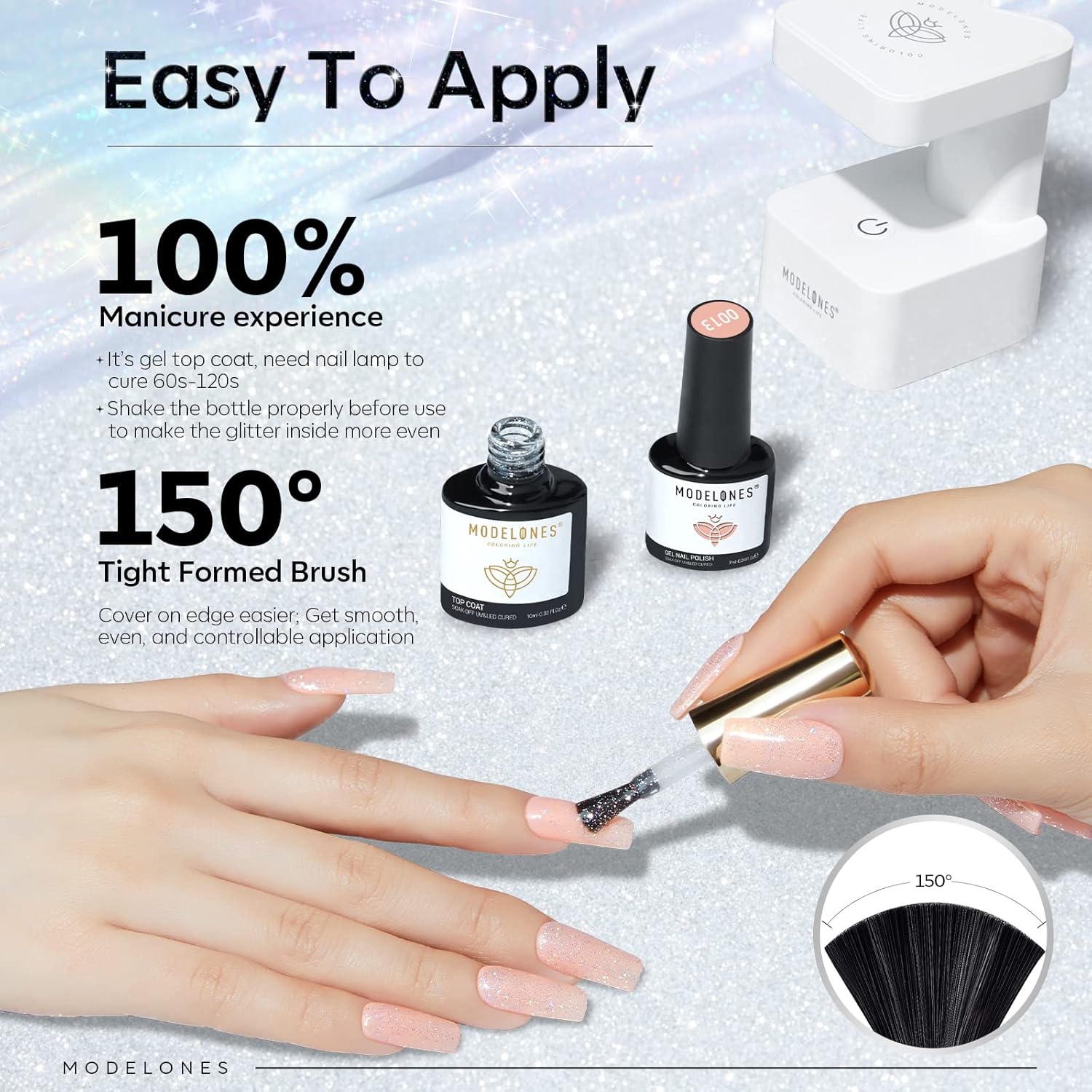 Modelones 10ml Iridescent Silver Glitter Gel Top Coat for Stunning Nail Art Designs - Image 5