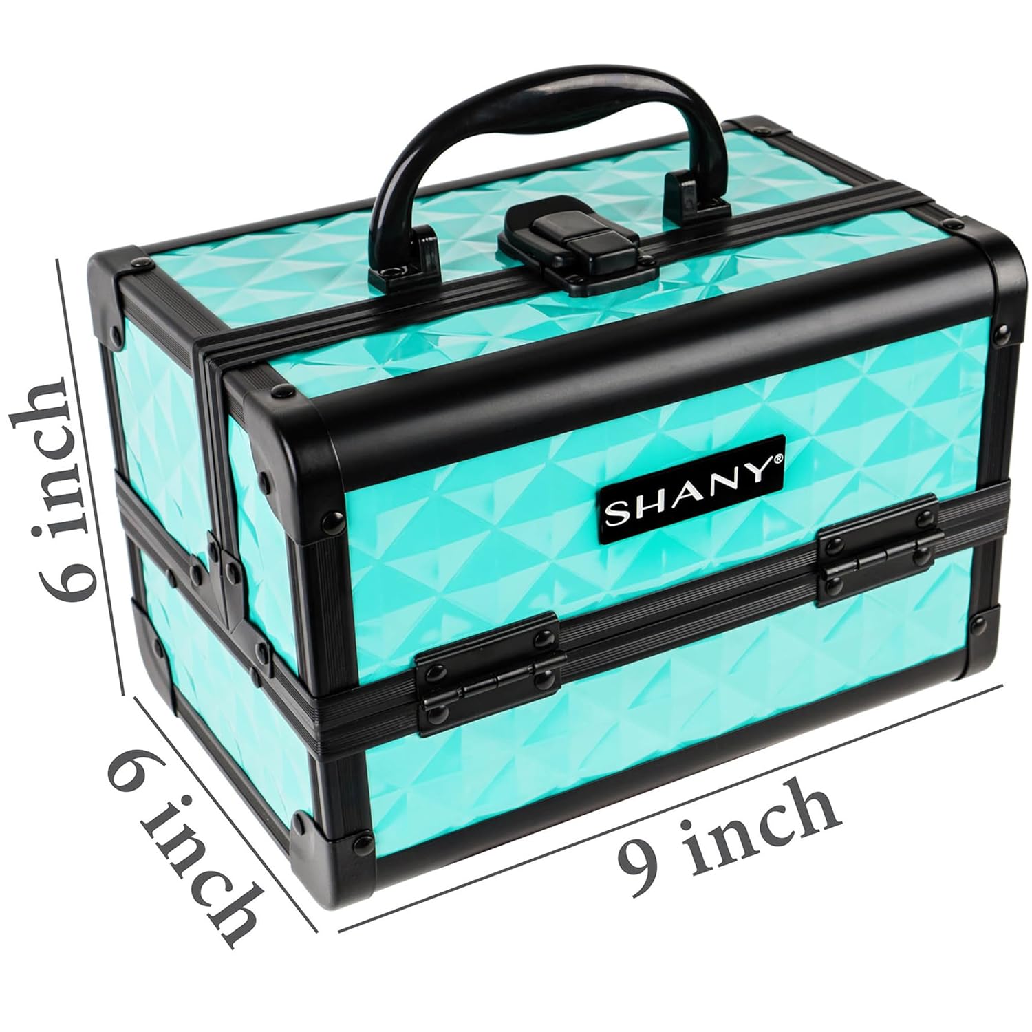SHANY Chic Makeup Train Case Cosmetic Box Portable Makeup Case Cosmetics Beauty Organizer Jewelry storage with Locks, Multi trays Makeup Storage Box with Makeup Mirror - Turquoise - Image 6
