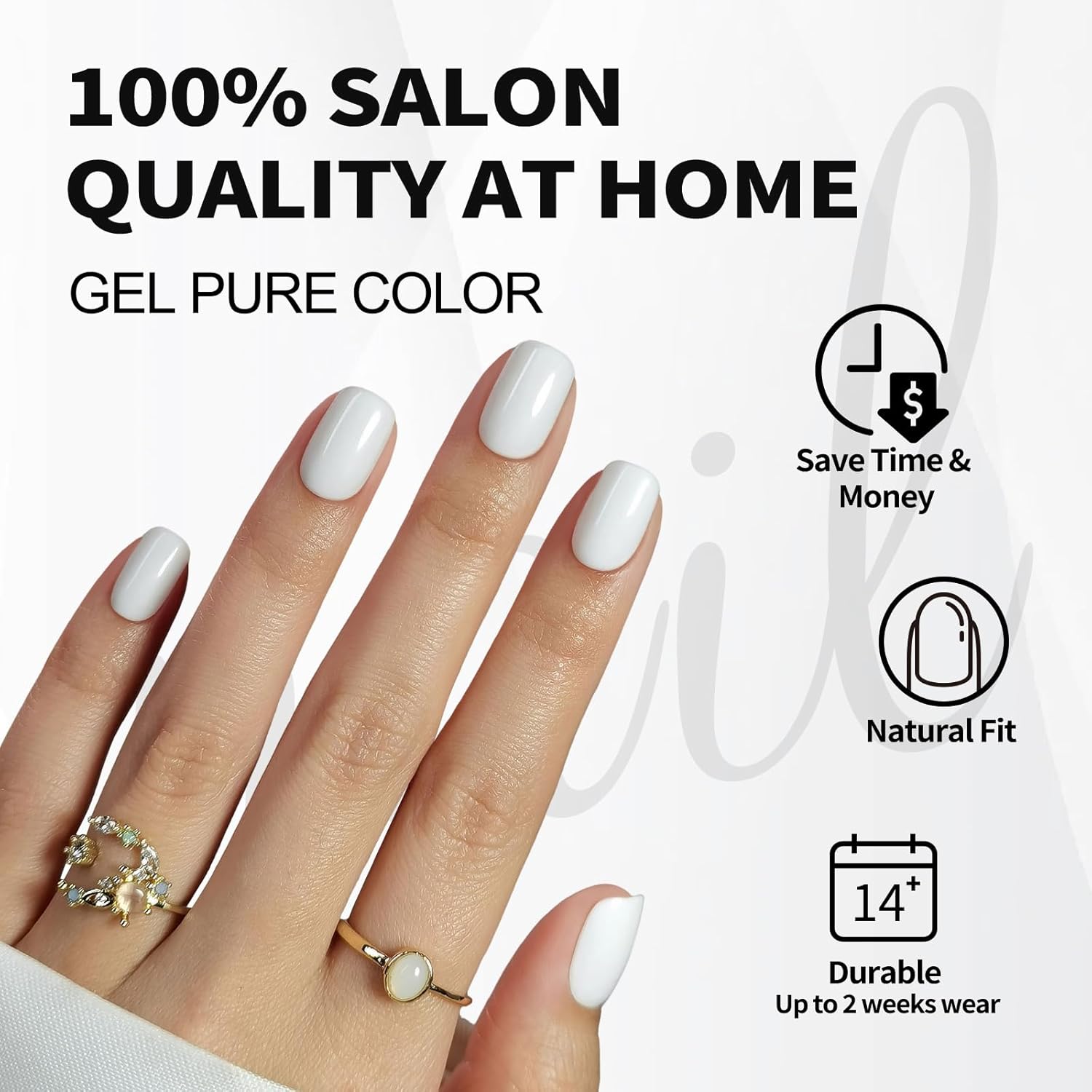White Press on Nails Short - Soft Gel Square Press on Nails for Women Gift, Fit Perfectly & Natural Stick on Nails with Glue in 16 Sizes - 32 Reusable Fake Nails, Classic White - Image 2
