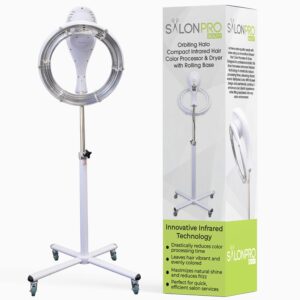 Orbiting Halo Compact Infrared Hair Color Processor & Dryer with Rolling Base - Portable Standing Hair Dryer - Heavy Duty Salon Equipment - Easy to Use Hair Processor - White (SalonPro)