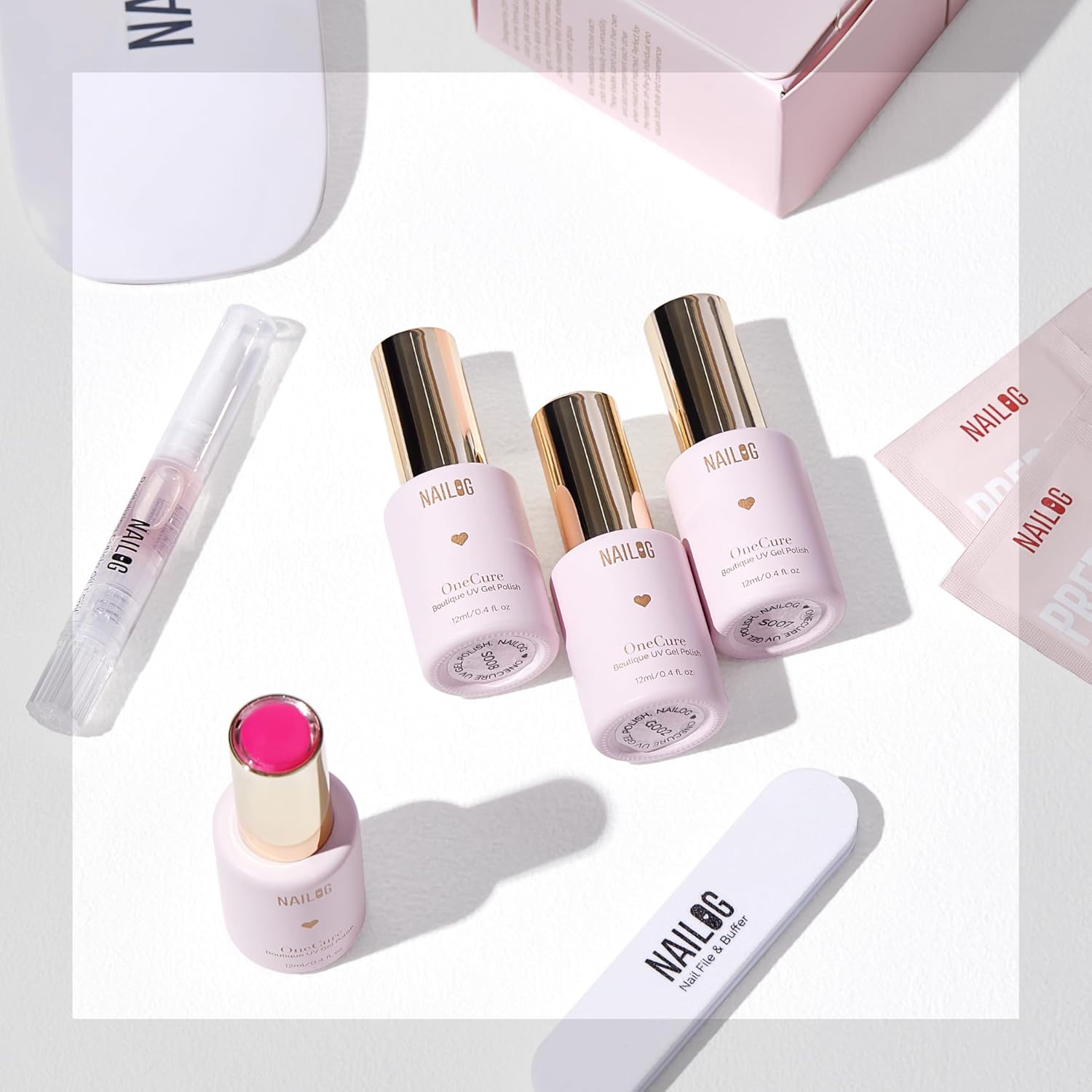 NAILOG Gel Nail Polish Set - 4 Colors Top Coat Color Gel Base 3-In-1 Soak Off UV Gel Polish Kit for Home DIY & Birthday Gifts for Women | Nude Sienna, Nude Rose, Nude Pink, Silver Flakie Pink - Image 9