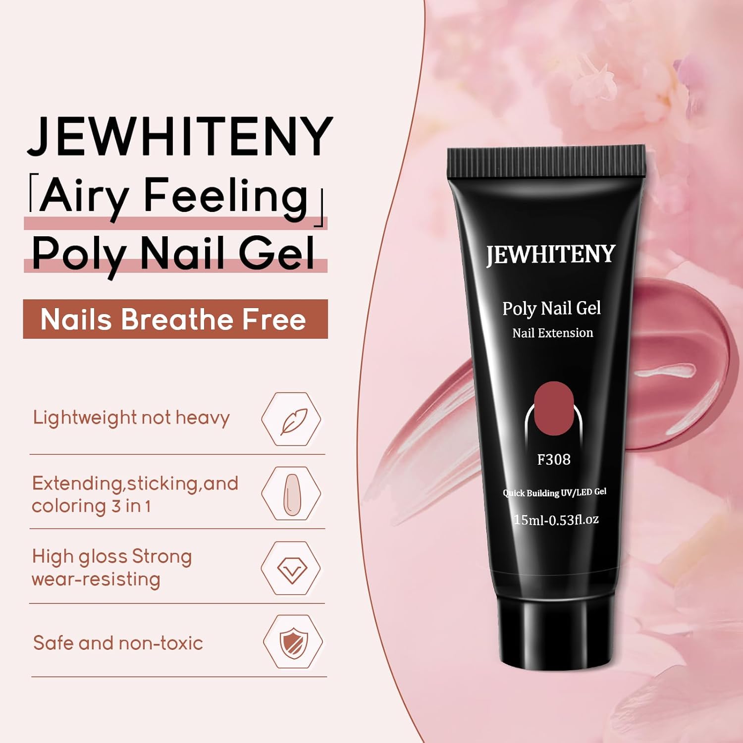 JEWHITENY 14 Colors Poly Extension Gel Nail Kit With U V Lamp Nude Pink White Brown All In One Poly Gel Starter Kit With Base Top Coat Manicure Salon Frence Nail Art DIY - Image 5