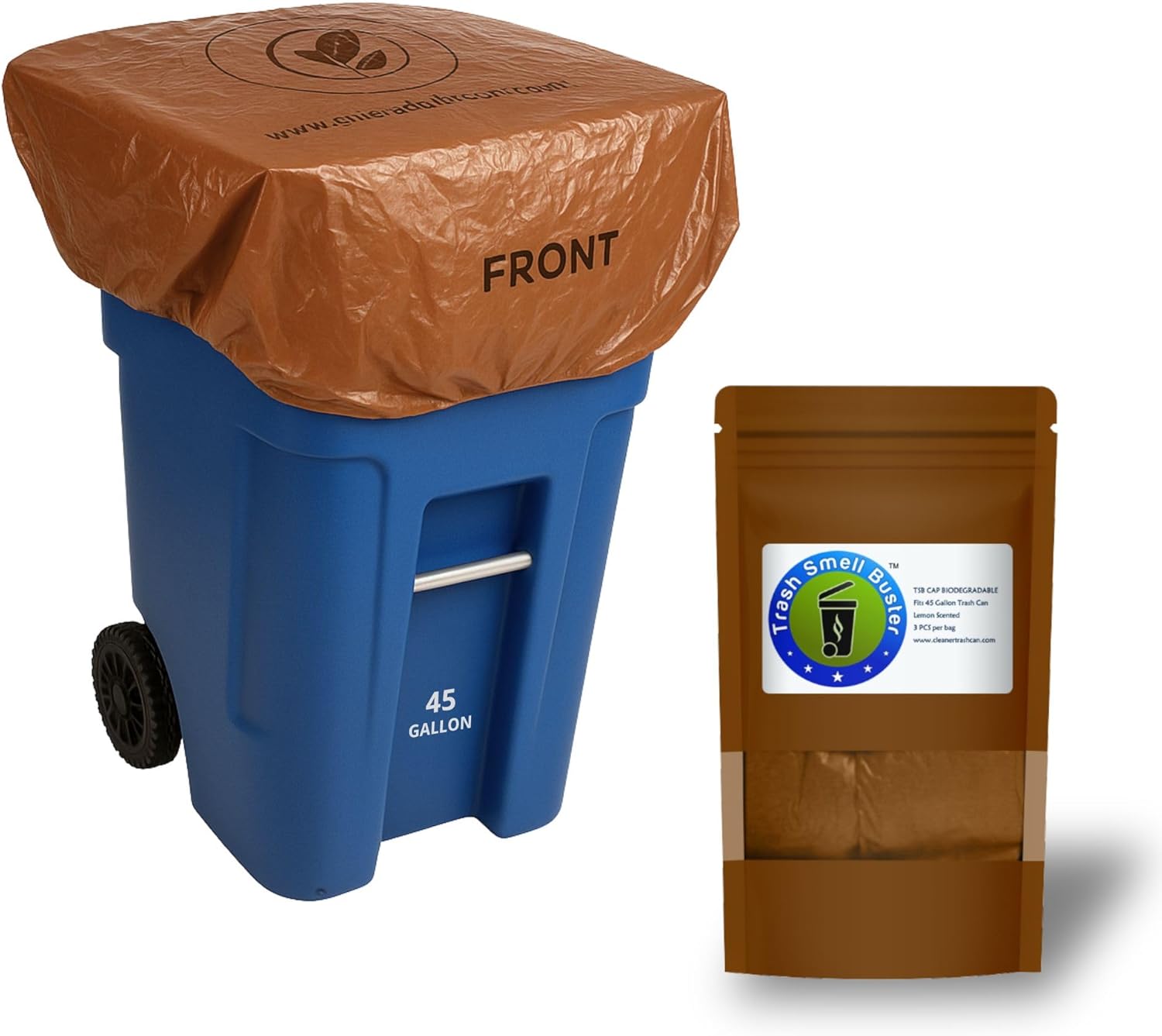 Trash Can Cover, Biodegradable Odor Eliminating Bag with Elastic Rubber Band, Eliminates Odor from Trash, Lemon Scented, Durable, Effective, 45 Gallon, 3 per Bag