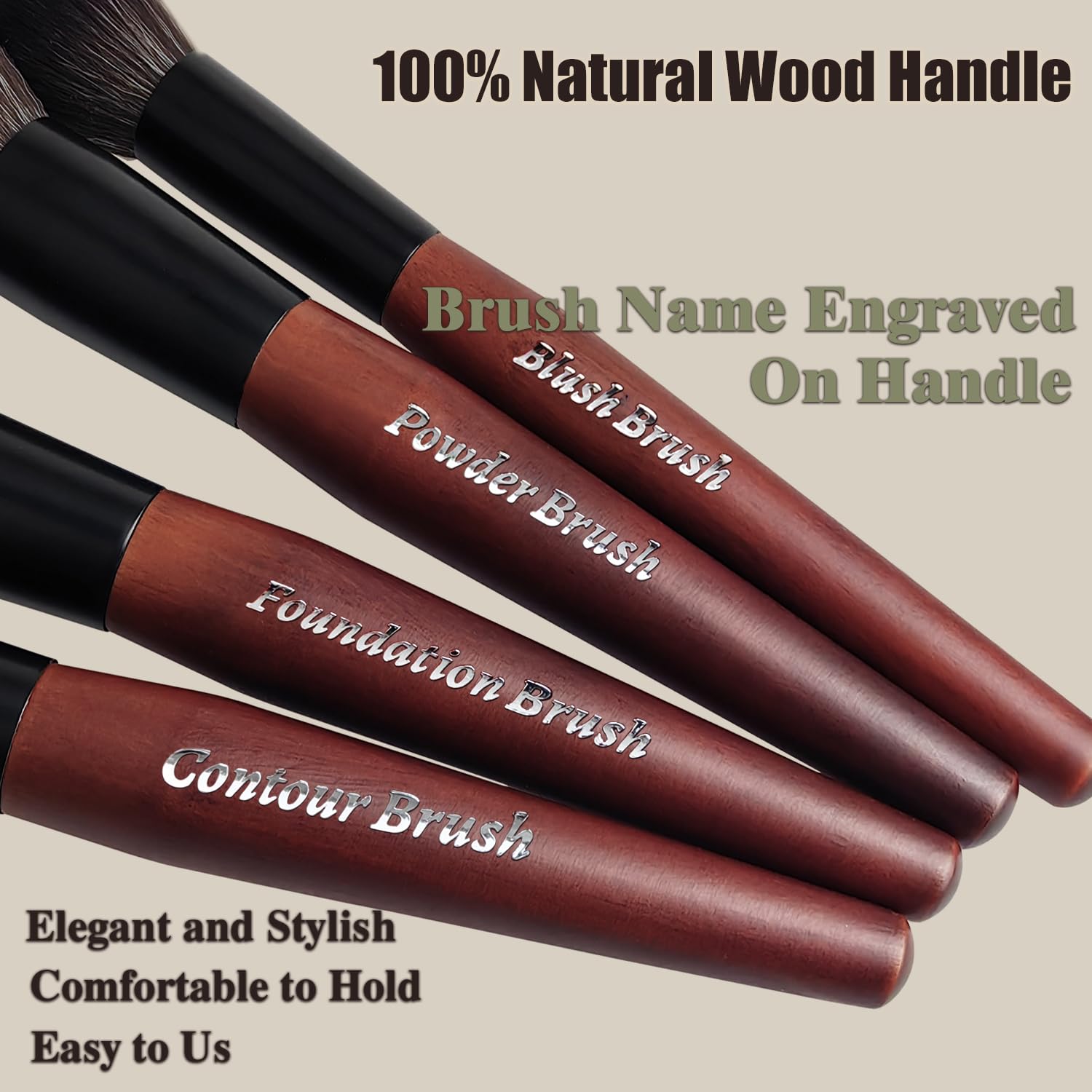 Makeup Brushes 16 Pcs Makeup Brush Set Professional, Wood Handle Travel Make Up Brushes Set with Case, Premium Cruelty-Free Synthetic Fiber Hair Makeup Brush Kit with Holder - Image 5