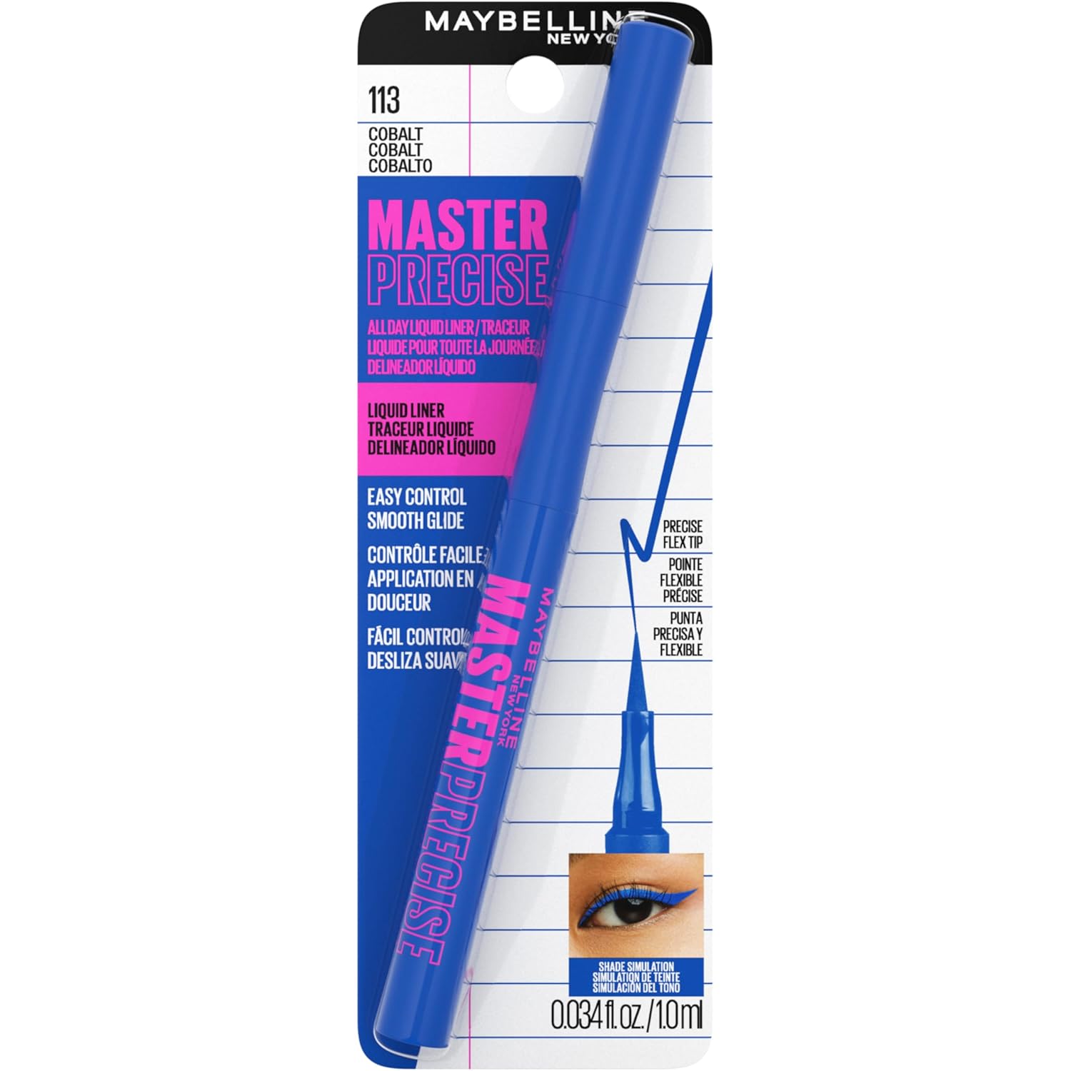 Maybelline Master Precise All Day Liquid Eyeliner, Waterproof Eyeliner Makeup for up to 30HR Wear, Cobalt Blue, 1 Count - Image 8