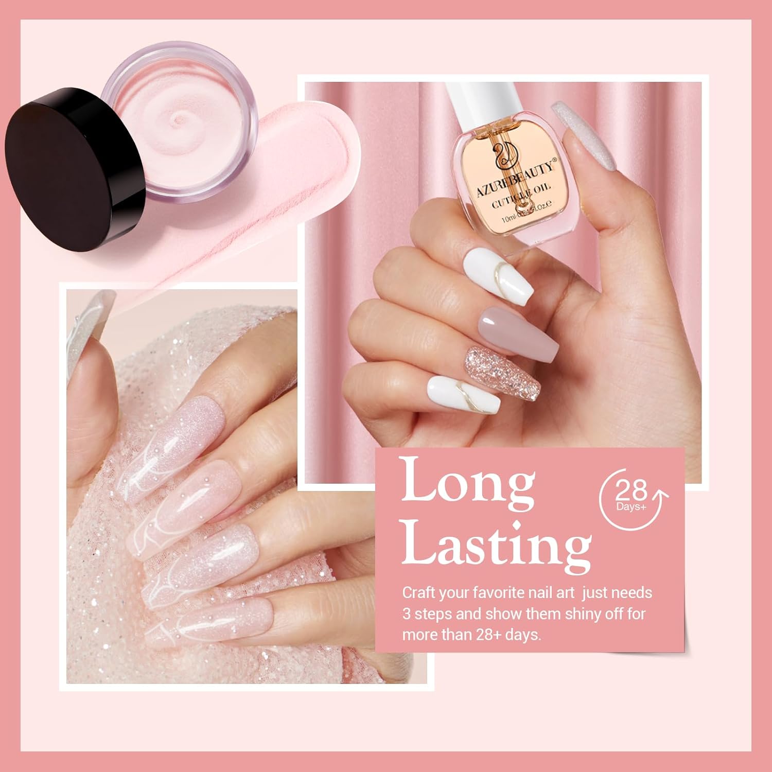 AZUREBEAUTY Dip Powder Nail Kit 28g/1Oz Nude Pink with Nourishing Hand Cream Hand Scrub Cuticle Oil Dipping Liquid Set Top/Base Coat Activator for Holidays Gift Set - Image 2