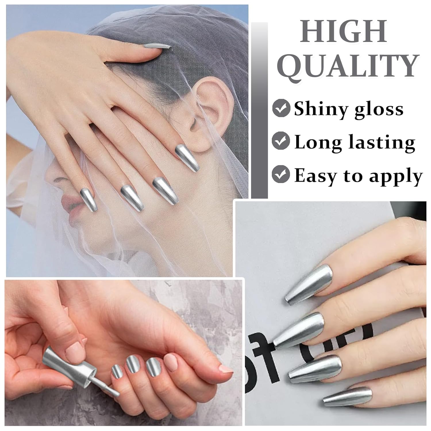 Silver Nail Polish Metallic Mirror Effect Chrome Nail Polish for DIY and Professional Nail Art (18ML, Silver) - Image 3