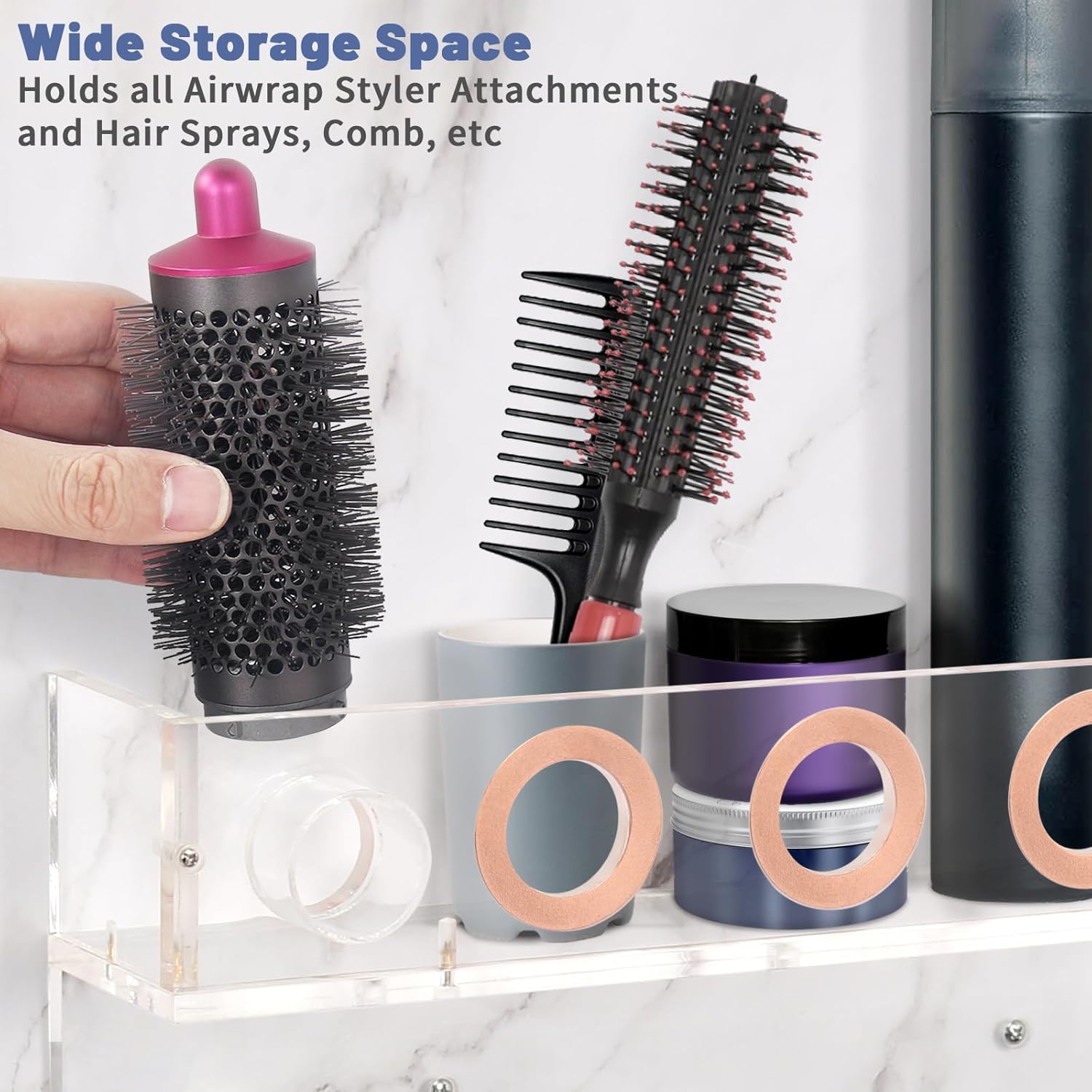 Wall Mount Holder Compatible with Dyson Airwrap Styler Supersonic Hair Dryer, Organizer for Storage Attachments, Rack with Hooks for Accessories Nozzles Barrels Brushes - Image 6