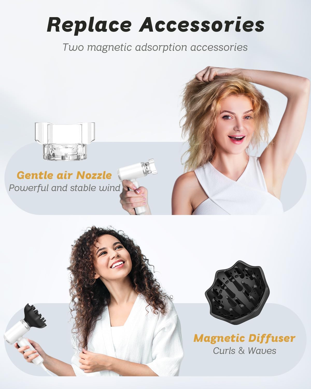 Ionic Mini Hair Dryer - Portable Lightweight Blow Dryer with Magnetic Diffuser & Concentrator - Image 4