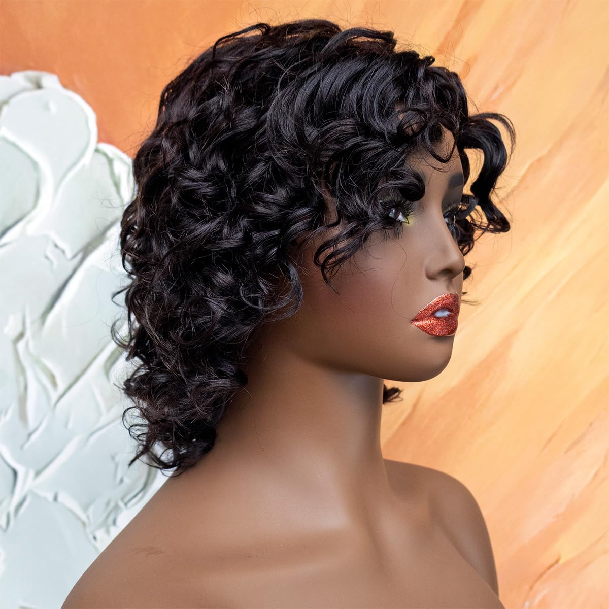 12inch short water wave wig with bangs glueless wear and go, 100% human hair wigs for black women, machine made, no lace, light and comfortable (wavy/natural black, 12 inches) - Image 8