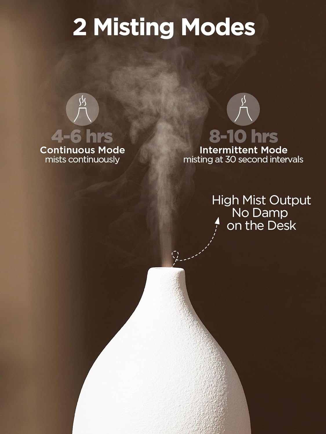 InnoGear Oil Diffuser, 150ML Ceramic Diffuser for Essential Oils Handcrafted Aromatherapy Diffuser Ultrasonic Cool Mist Humidifier with 2 Mist Modes Waterless Auto Off for Room Office, White - Image 5