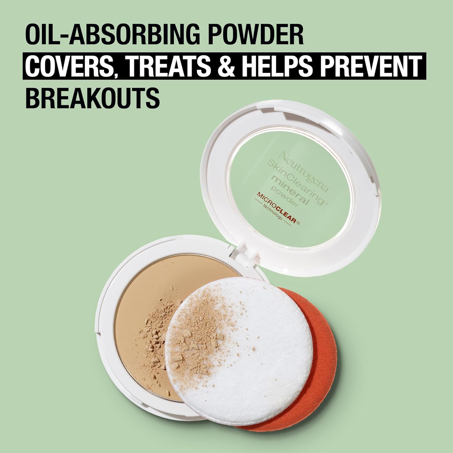Neutrogena SkinClearing Mineral Acne-Concealing Pressed Powder Compact, Shine-Free & Oil-Absorbing Makeup with Salicylic Acid to Cover, Treat & Prevent Breakouts, Natural Beige 60,.38 oz (Pack of 2) - Image 3