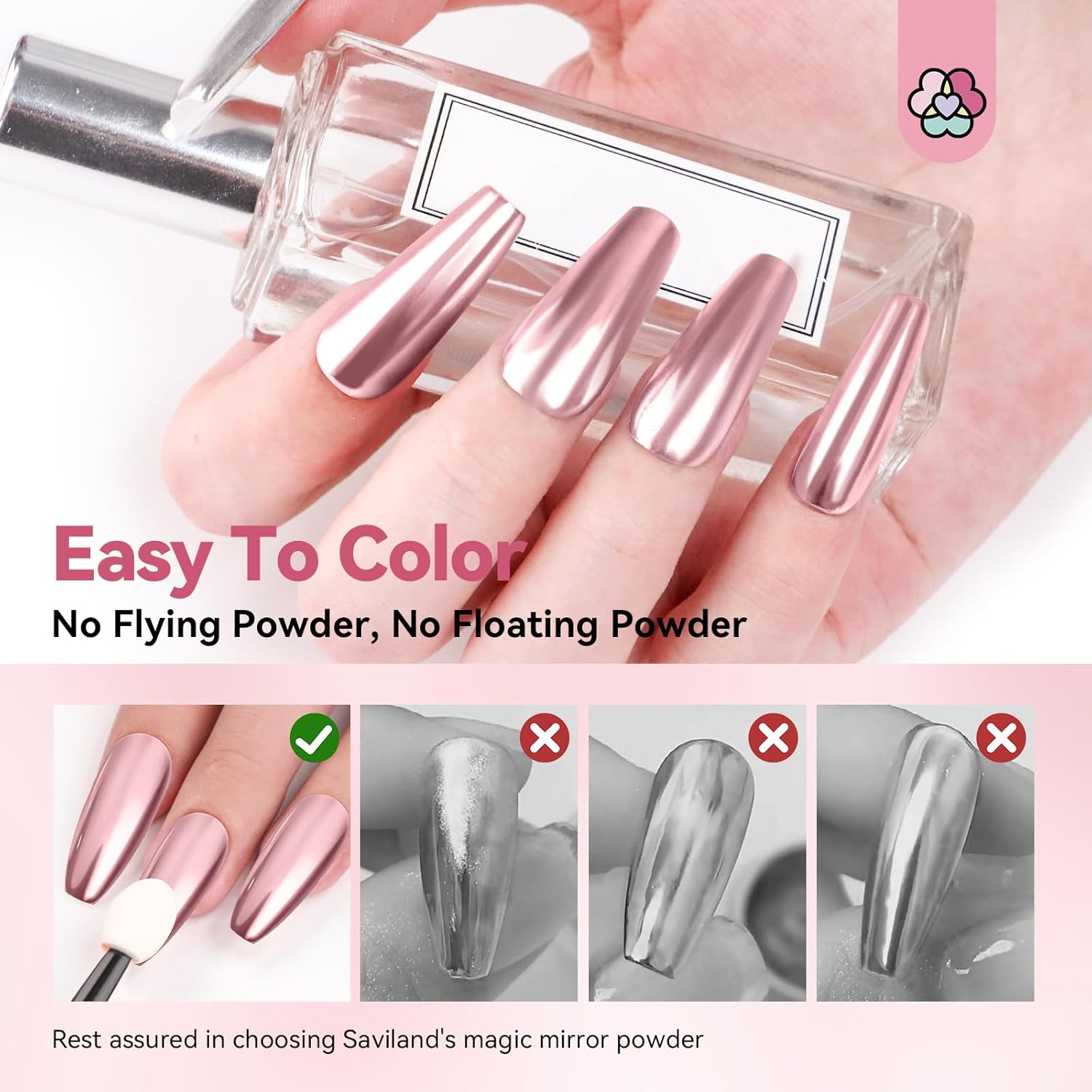 SAVILAND Rose Gold Chrome Nail Powder - 1g Metallic Mirror Effect Rose Gold Chrome Powder for Nails, Professional Gel Polish Chrome Powder Nail Glitter Manicure Pigment for Nail Art Design Home DIY - Image 6