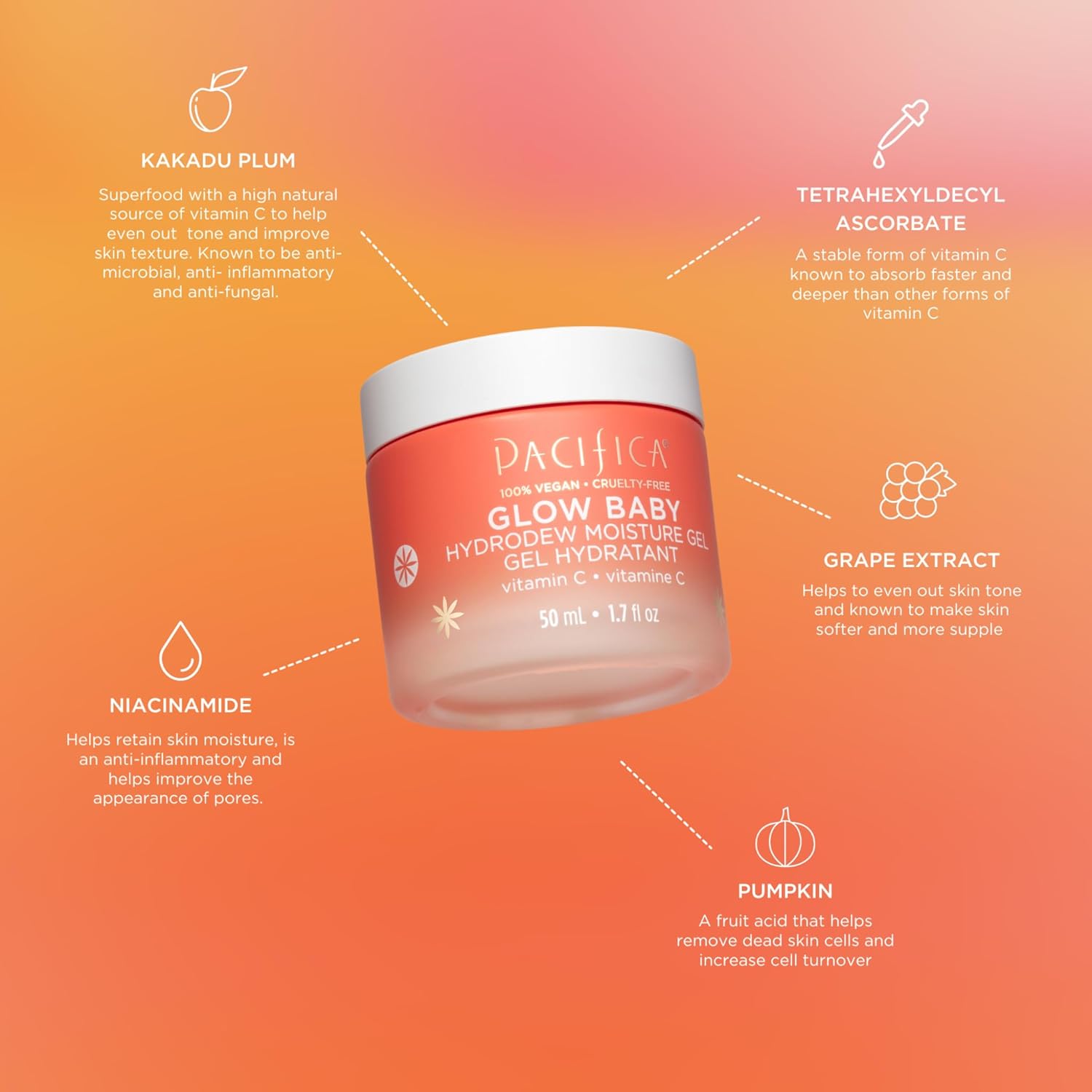 Pacifica Glow Baby Hydrodew Gel Moisturizer β Vitamin C & Niacinamide Dewy Face Gel for Glowing Skin, Lightweight Oil-Free Daily Moisturizer for Brightening & Hydration, Vegan & Clean Beauty Formula - Image 4