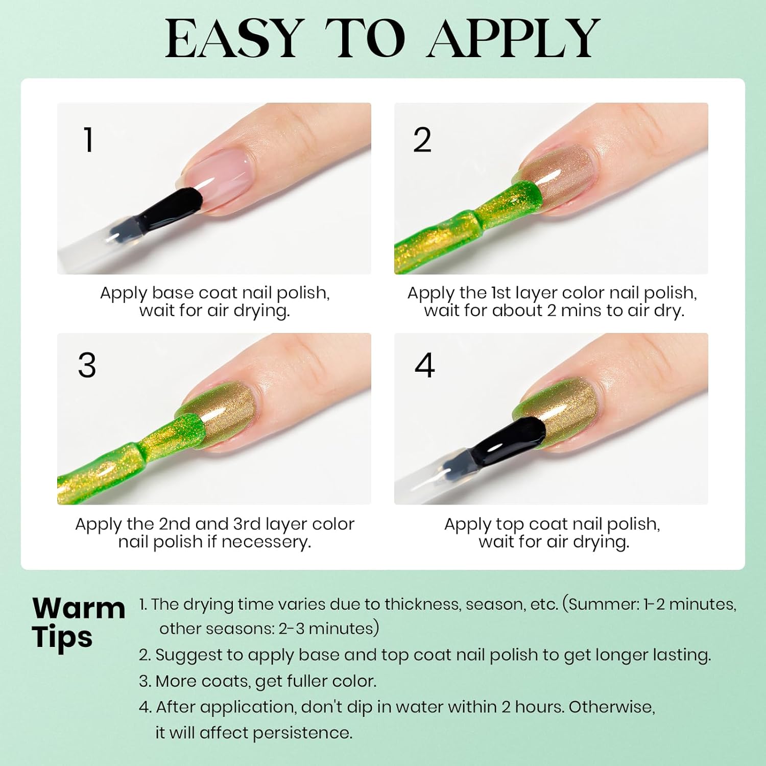 MIZHSE Quick Dry Nail Polish, Holographic Neon Green Nail Polish Air Dry Fast, 15ml/0.5 fl oz Regular Shiny Glitter Oil-based Shimmery Nail Lacquer Non Gel Nail Art Salon Manicure Home DIY - Image 7