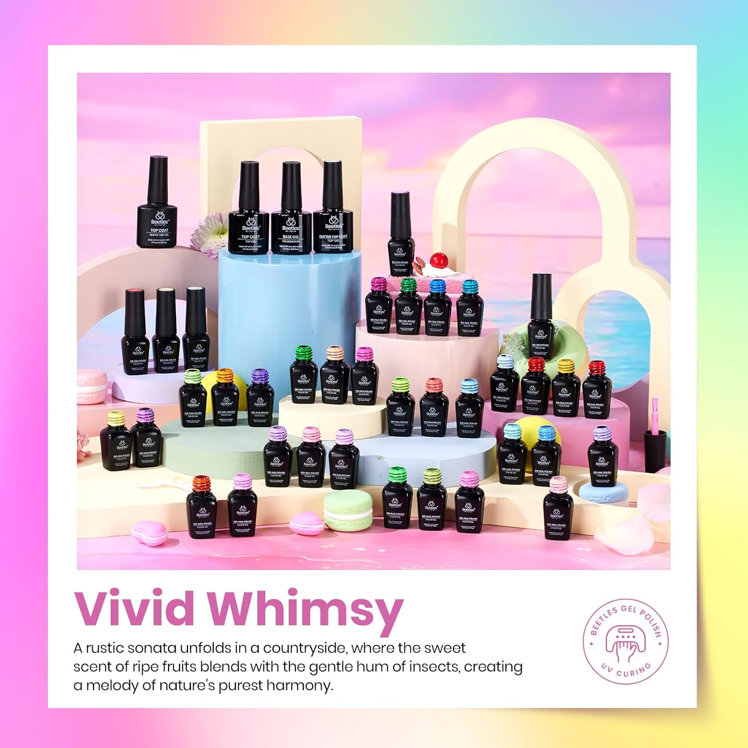 Beetles Summer Gel Nail Polish 36 Colors Neon Rainbow Bright Color Gel Polish Set with Base Coat Glossy Matte & Glitter Top Coat Pink Red Yellow Manicure Tools Gifts for Women - Image 3